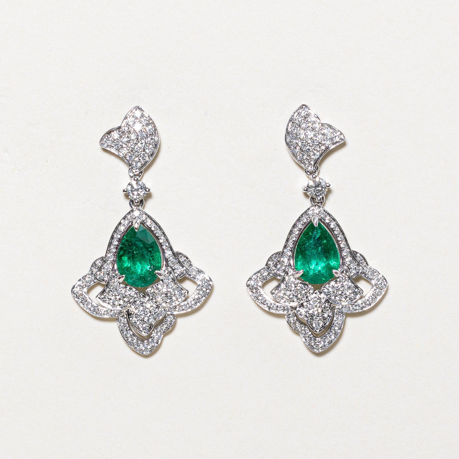 18k Pave Set Diamond Emerald Drop Earrings | 0.70ctw, 1.87ctw |