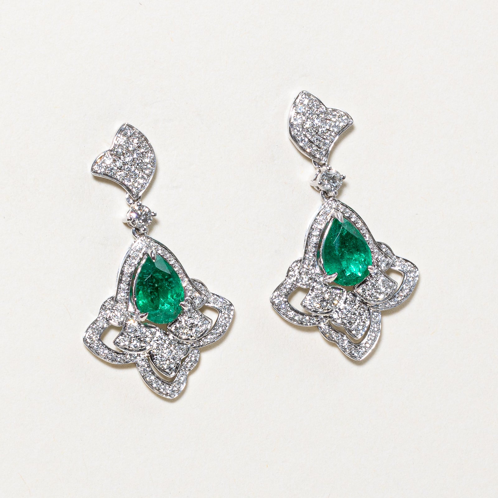 18k Pave Set Diamond Emerald Drop Earrings | 0.70ctw, 1.87ctw |
