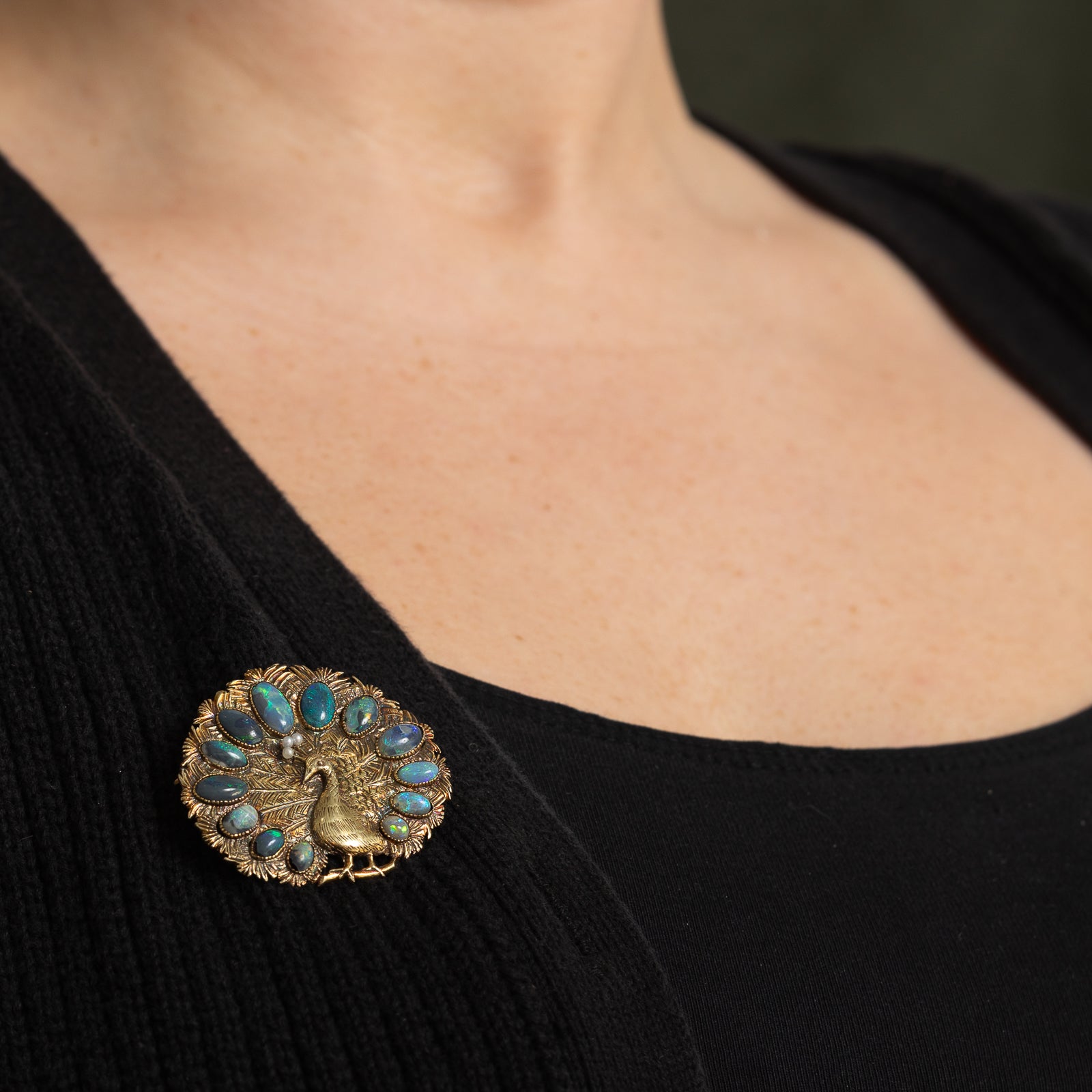 Vintage Peacock Opal & Pearl Brooch | 5.50ctw