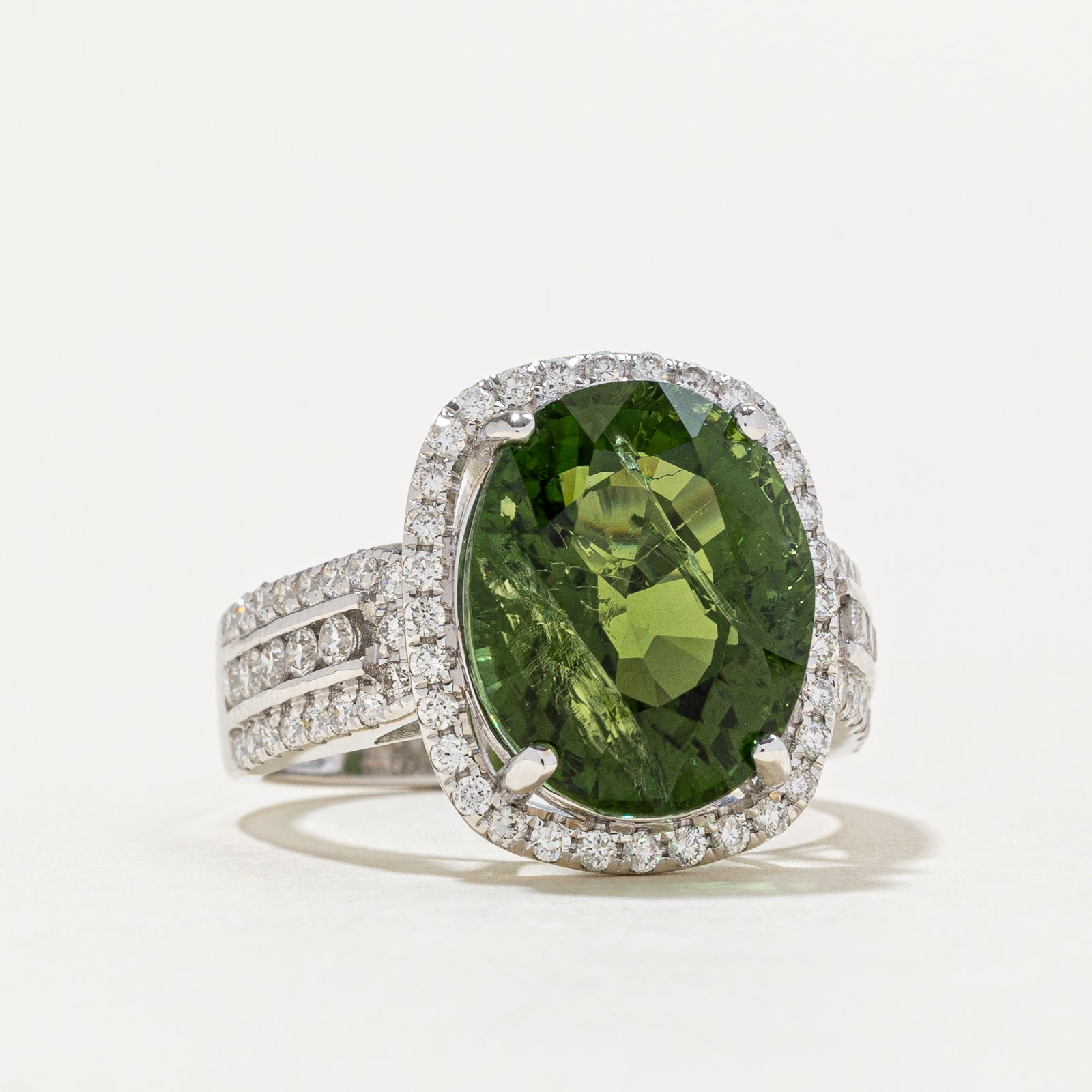 18k White Gold Tourmaline & Diamond Cocktail Ring | 6.00ct, 0.65ctw | SZ 6.5