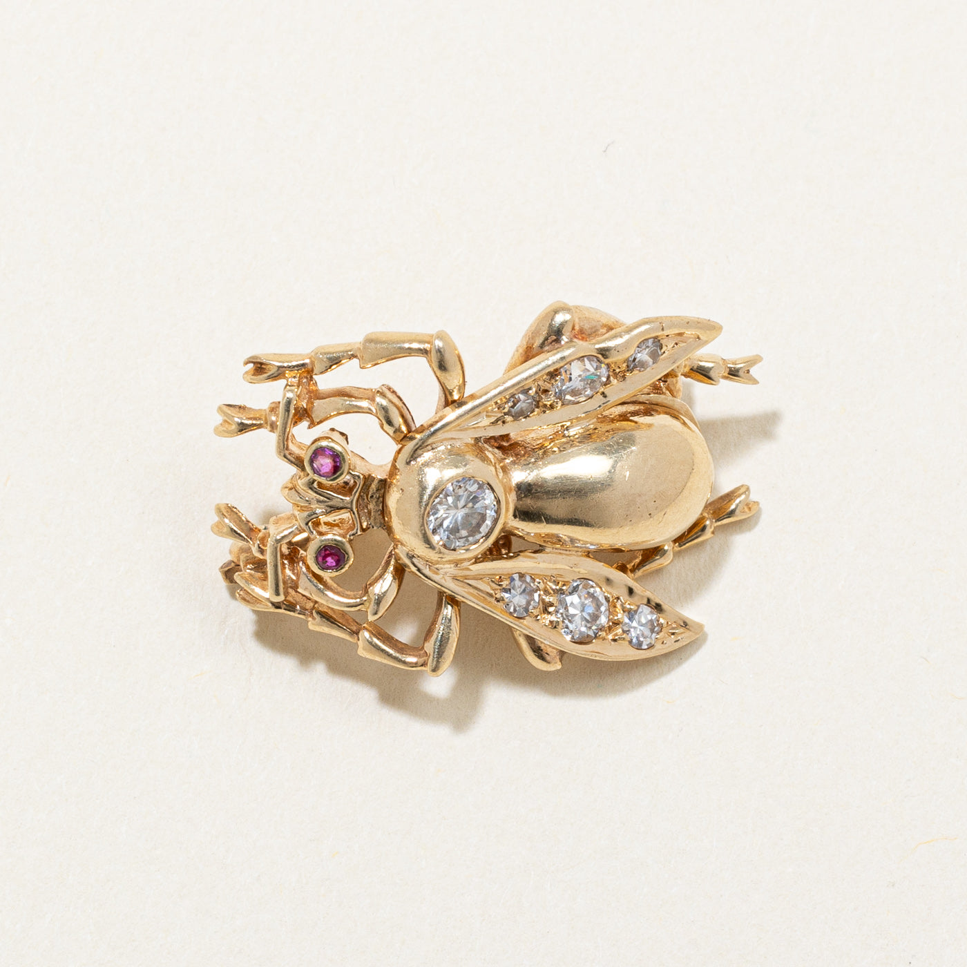Bumblebee Diamond & Ruby Brooch | 0.50ctw, 0.03ctw