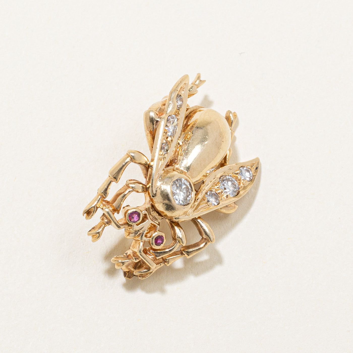 Bumblebee Diamond & Ruby Brooch | 0.50ctw, 0.03ctw