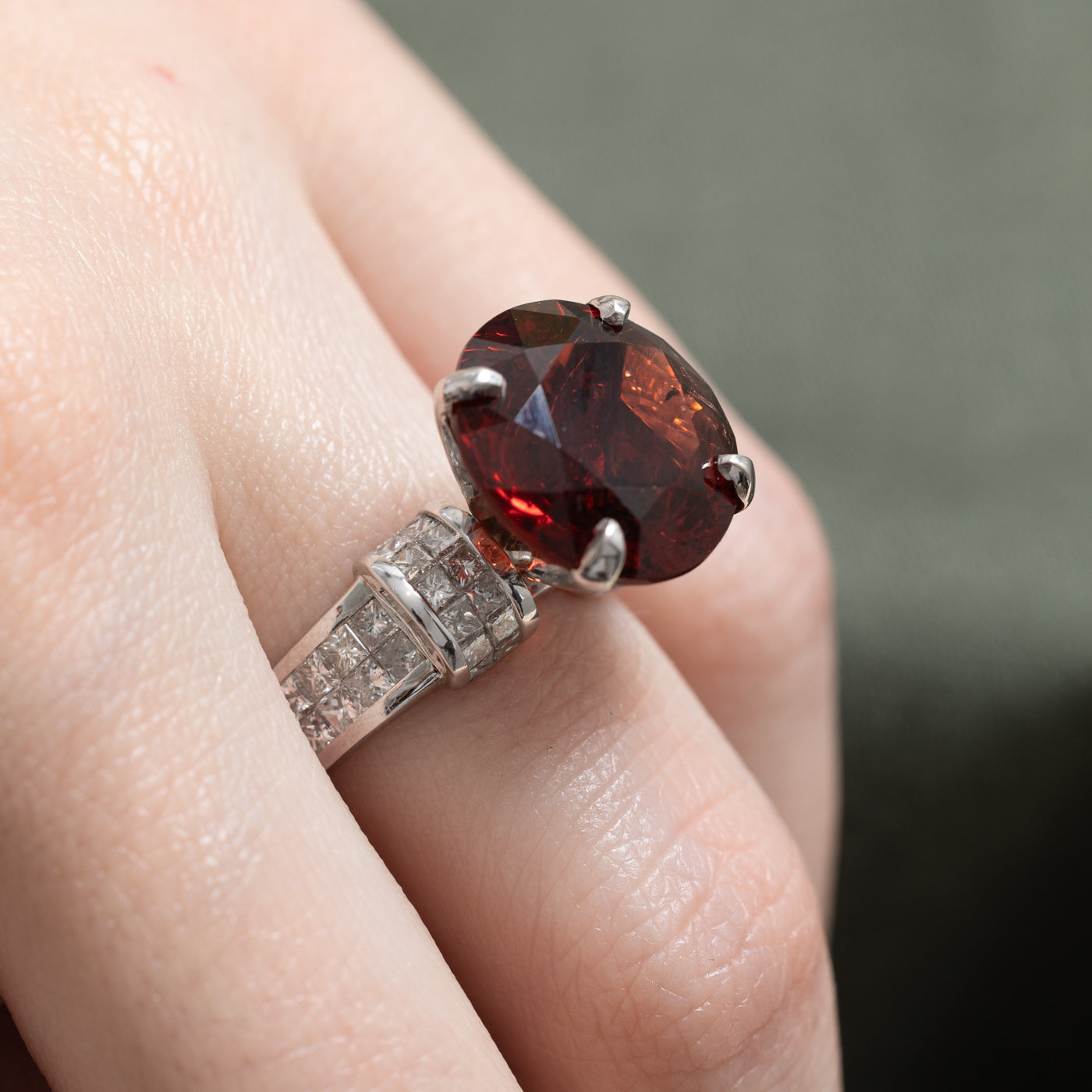 Prong Set Garnet & Diamond Cocktail Ring | 10.88ct, 1.45ctw | SZ 6.5