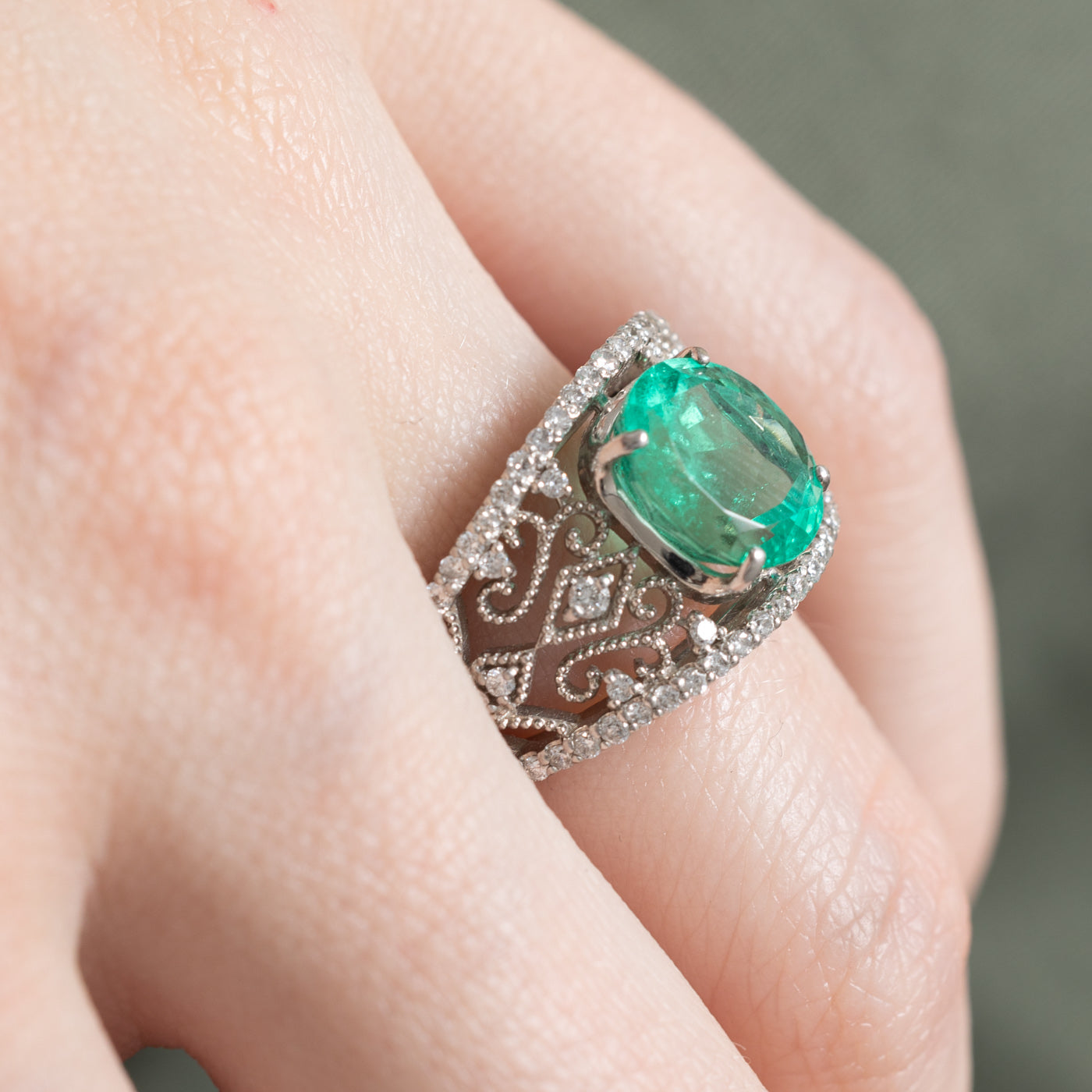GRS Colombian Emerald & Diamond Ring | 2.79ct, 0.40ctw | SZ 6