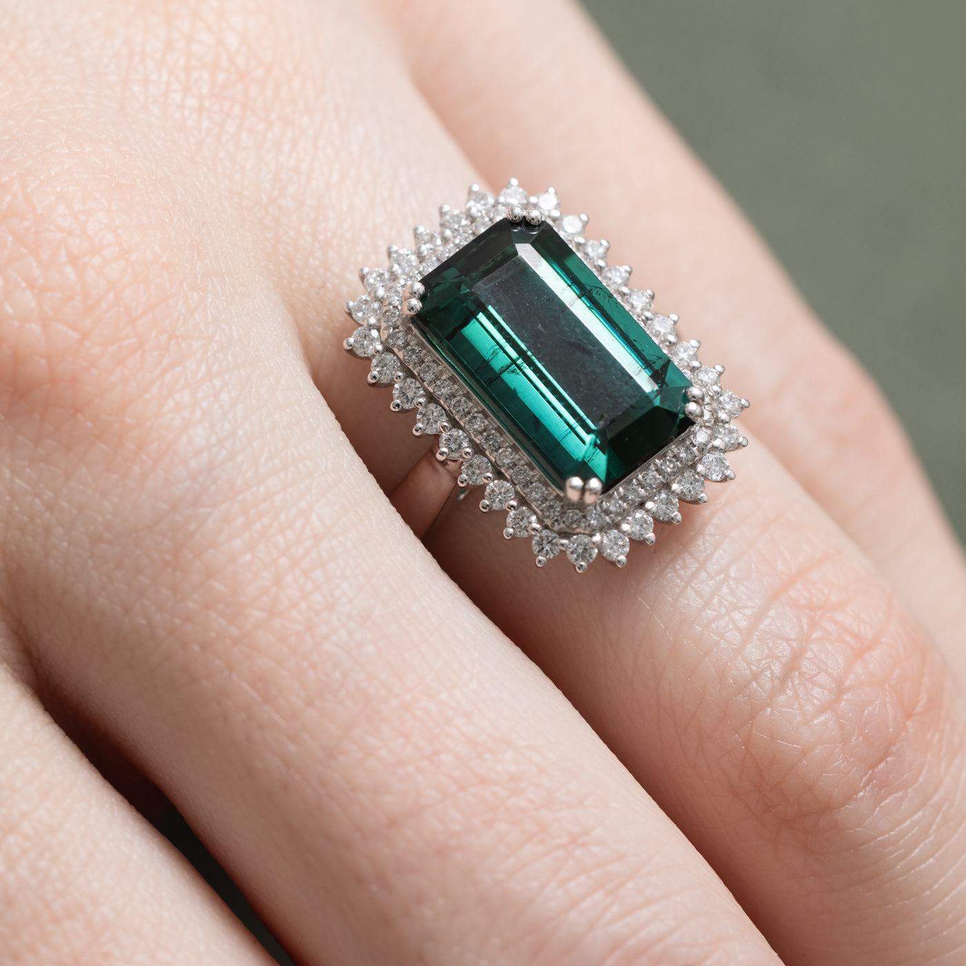 Tourmaline & Diamond Halo Ring | 4.90ct, 0.52ctw | SZ 8