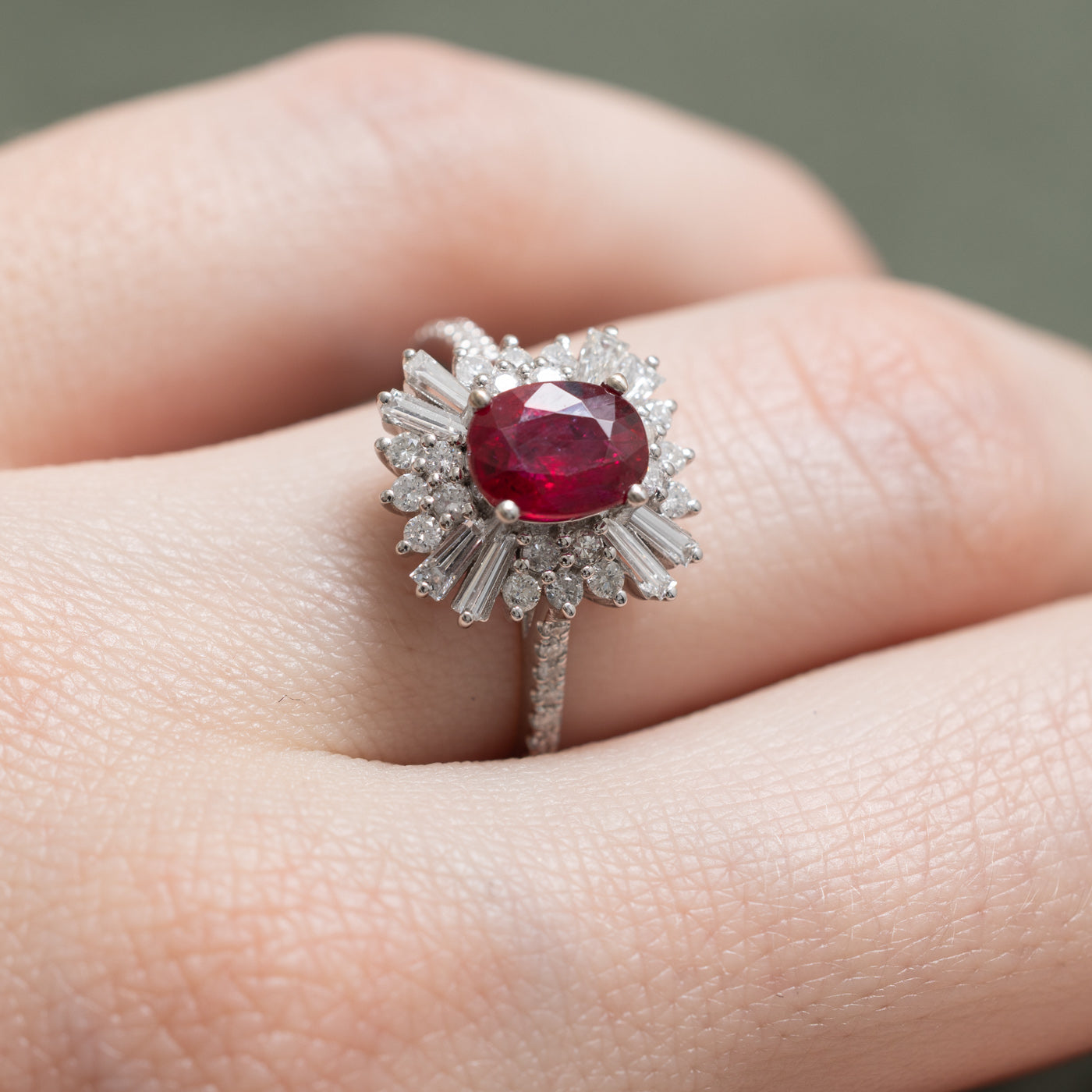 Vivid Red Ruby & Diamond Halo Ring | 1.13ct, 0.40ctw | SZ 6