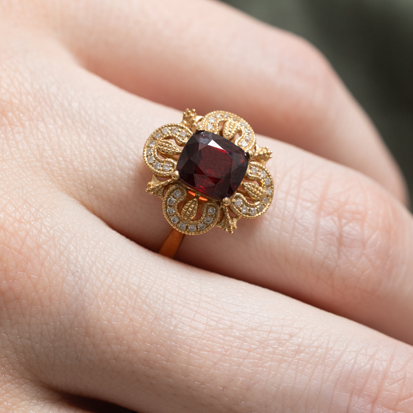 Garnet & Diamond Cocktail Ring | 1.87ct, 0.12ctw | SZ 6.25