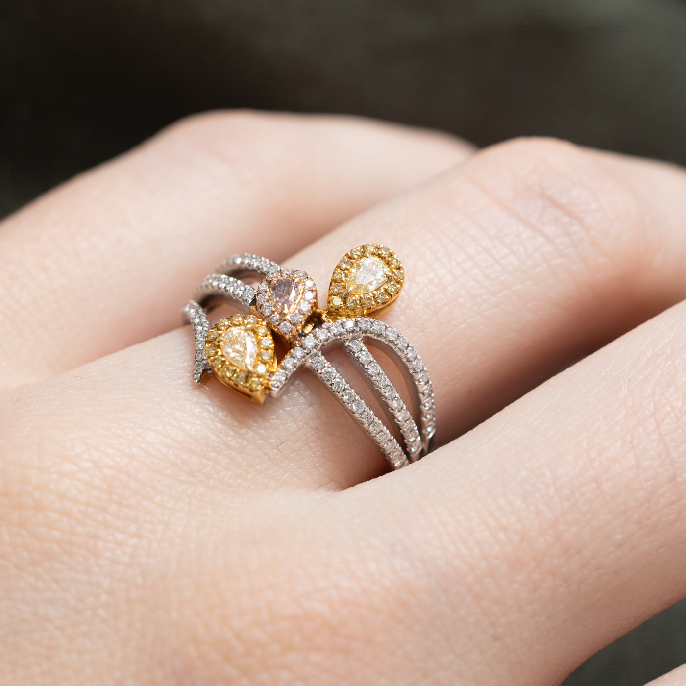 Pink and Yellow Diamond Bypass Ring | 0.55ctw | 6.75