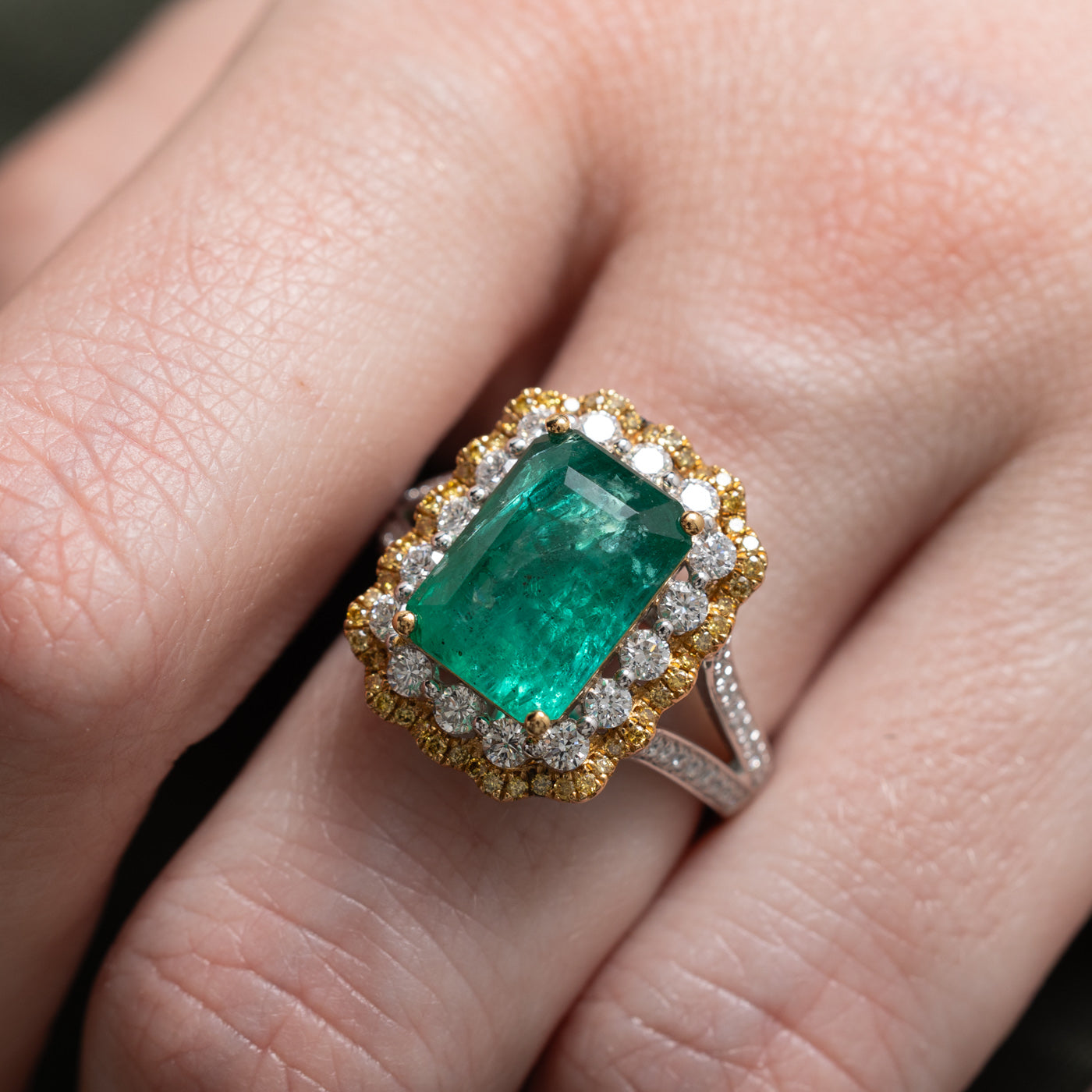 Zambian Emerald & Diamond Cocktail Ring | 4.27ct, 0.964ctw | SZ 6.25