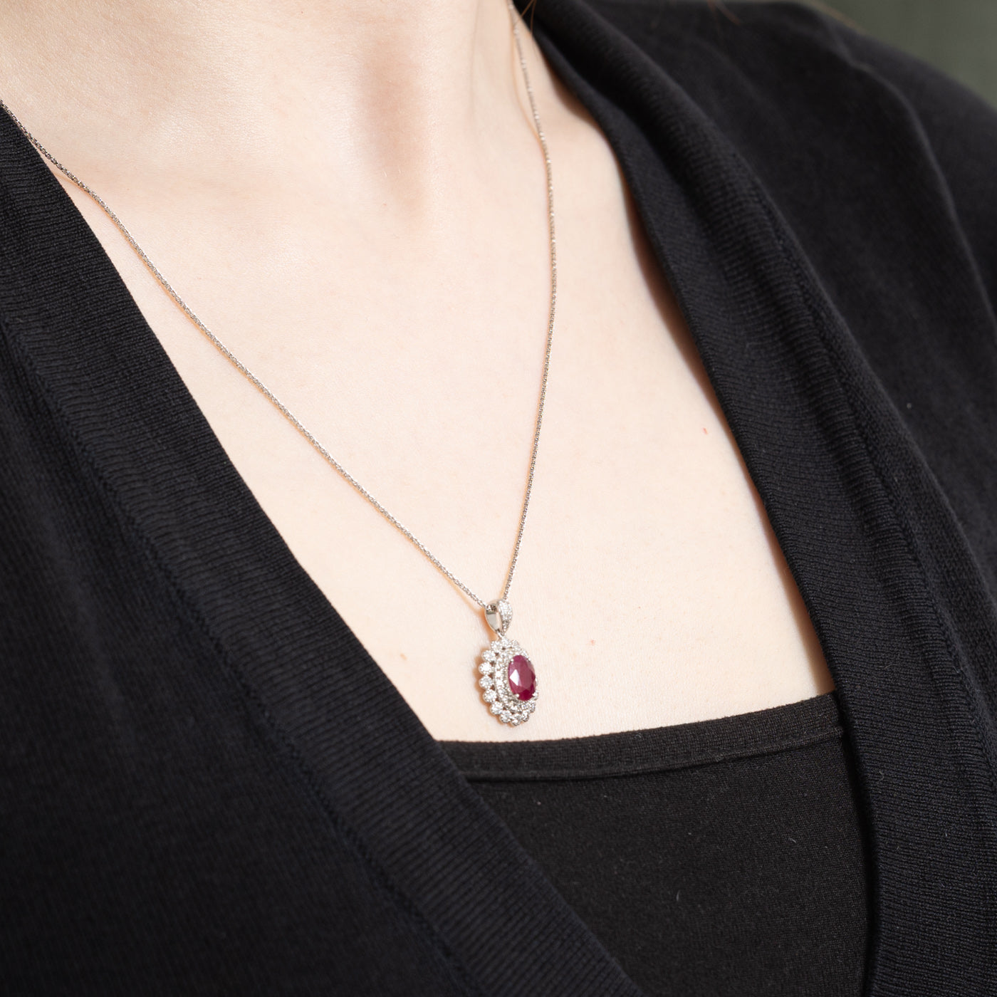 18k Glass Filled Ruby & Diamond Pendant Necklace | 0.97ct, 0.50ctw