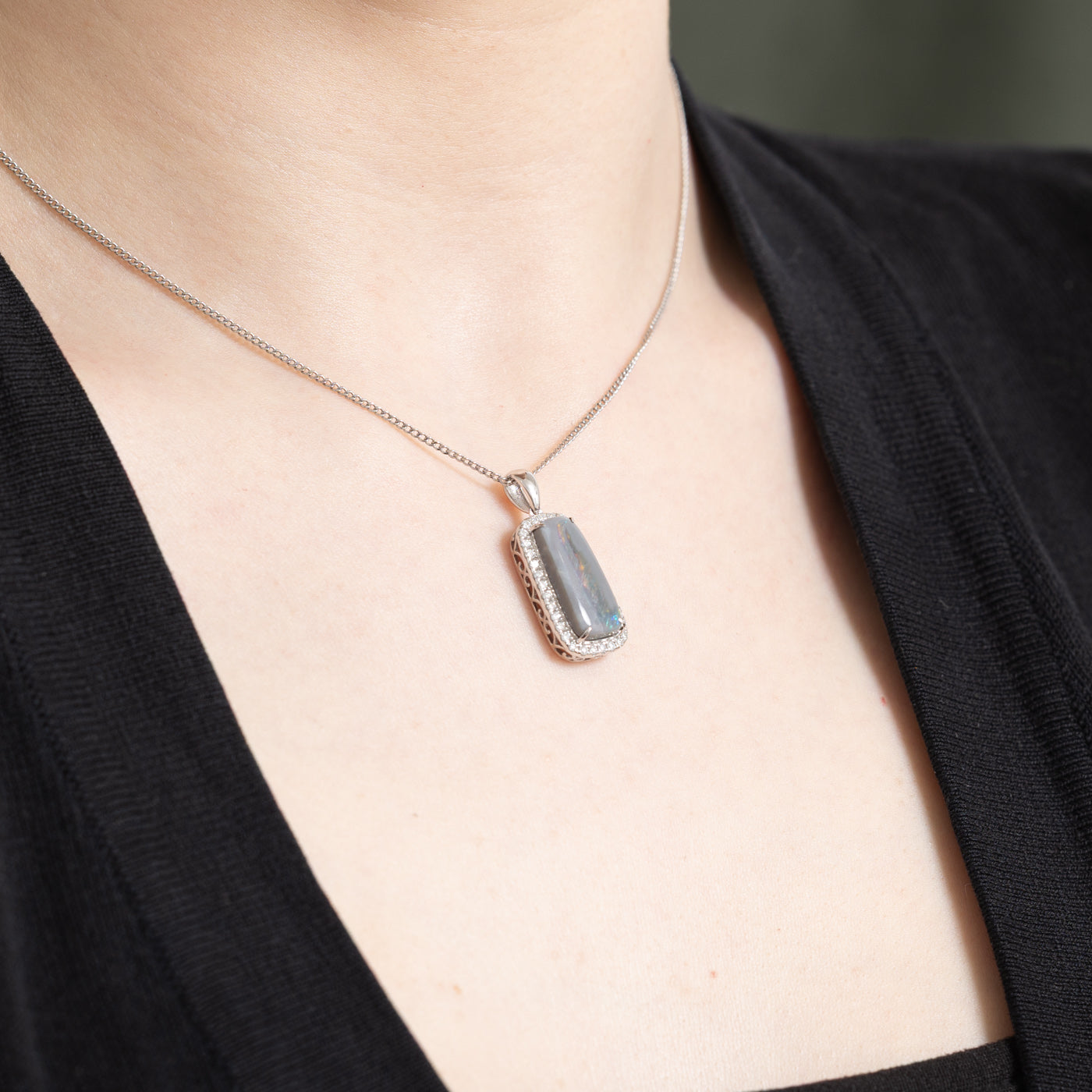 Australian Opal & Diamond Pendant | 2.75ct, 0.34ctw