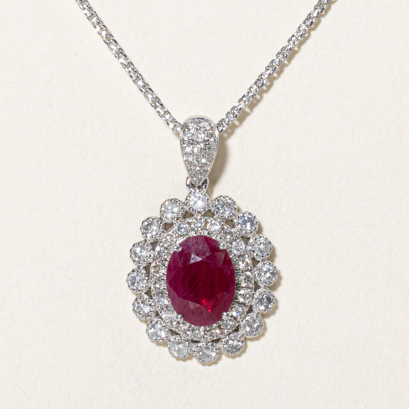 18k Glass Filled Ruby & Diamond Pendant Necklace | 0.97ct, 0.50ctw