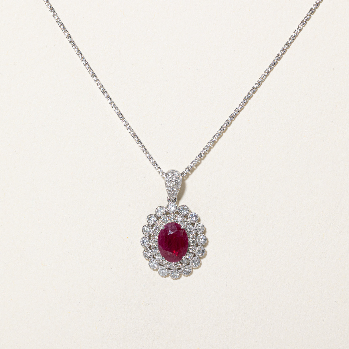 18k Glass Filled Ruby & Diamond Pendant Necklace | 0.97ct, 0.50ctw