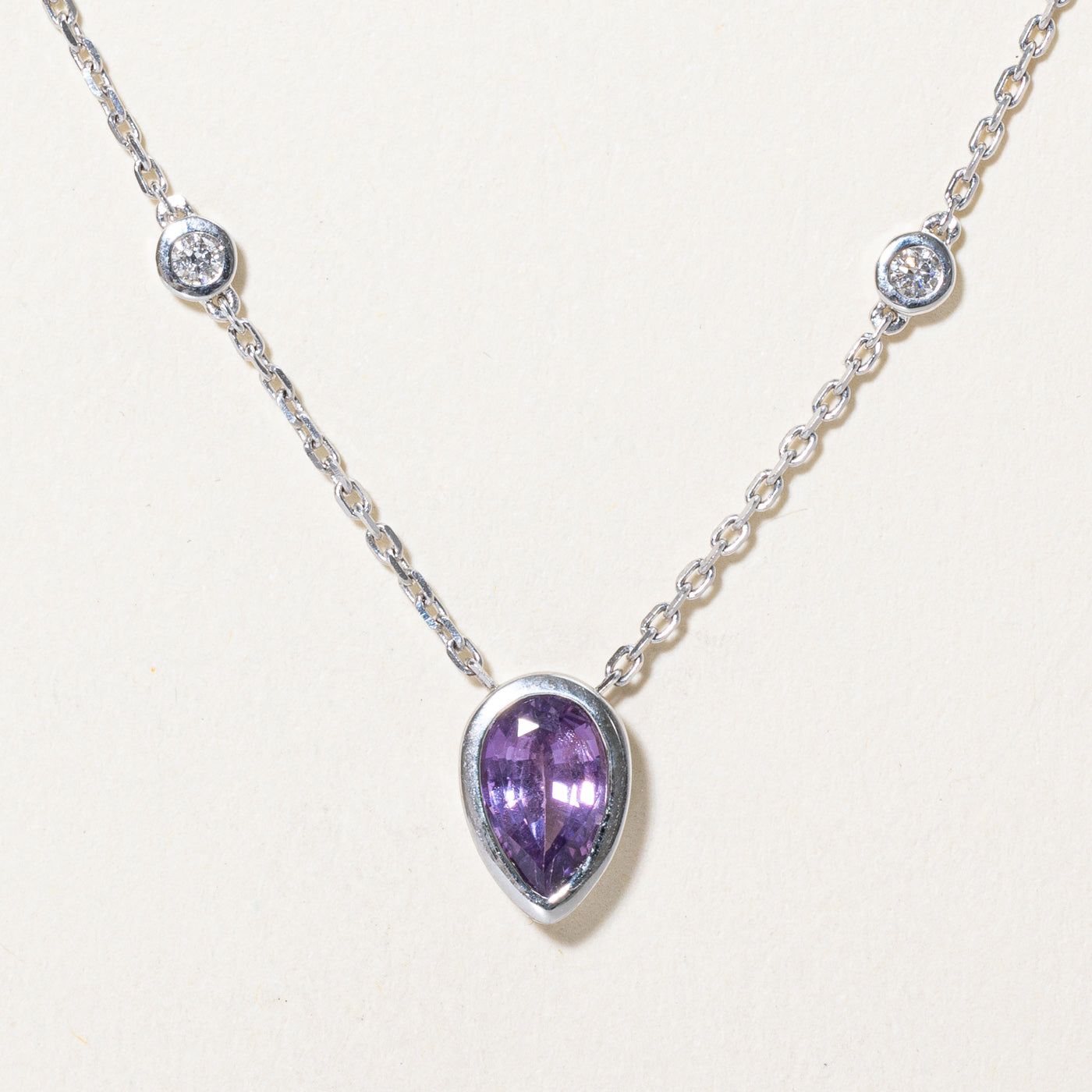 GIA Purplish Pink Sapphire & Diamond Necklace | 0.99ct Unheated, 0.06ctw