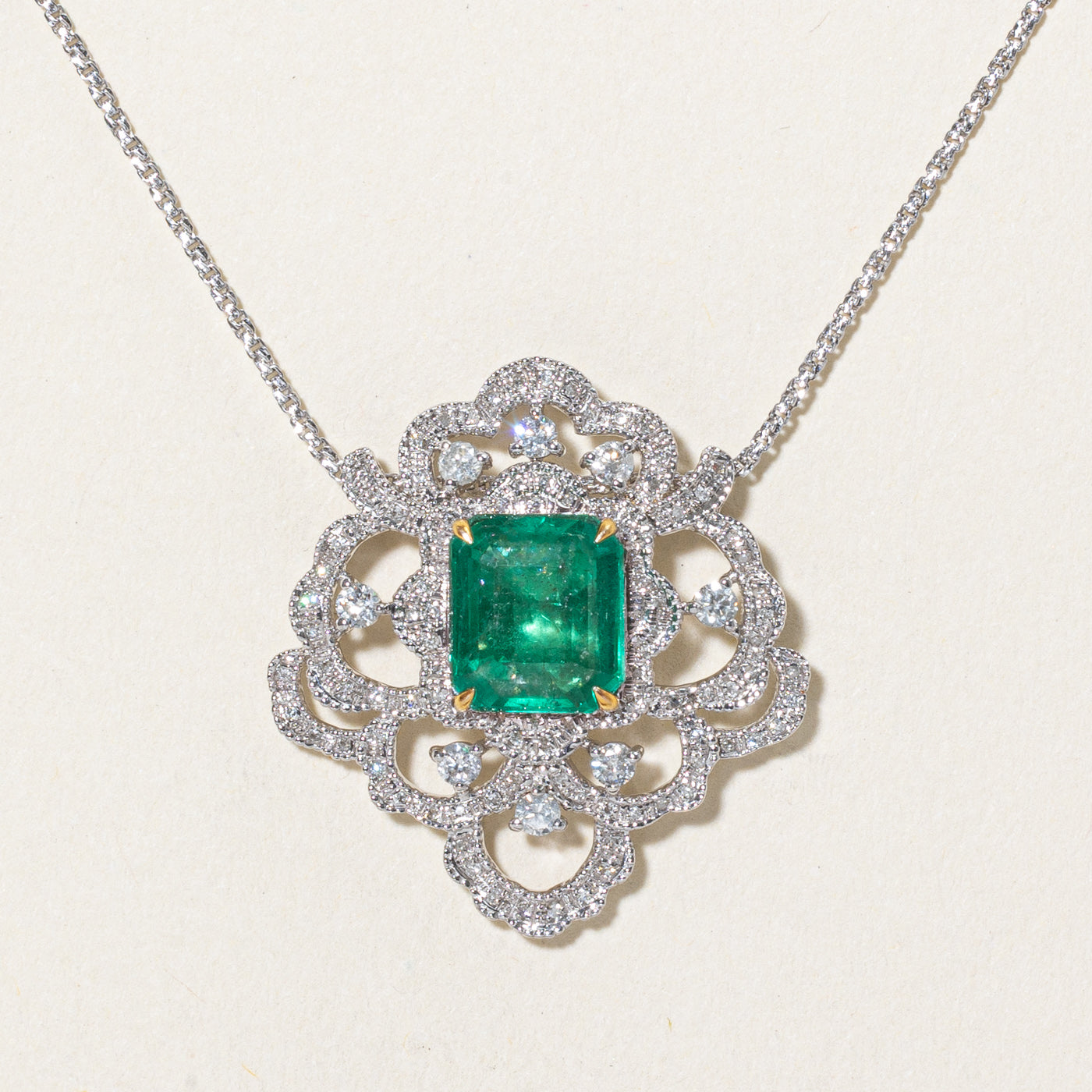 Emerald & Diamond Pendant Necklace | 2.10ct, 0.30ctw