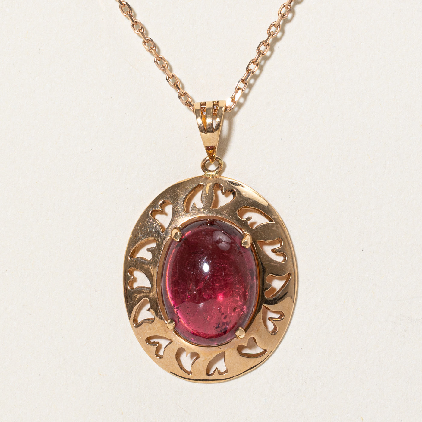 Pink Cabochon Tourmaline Pendant Necklace | 9.63ct