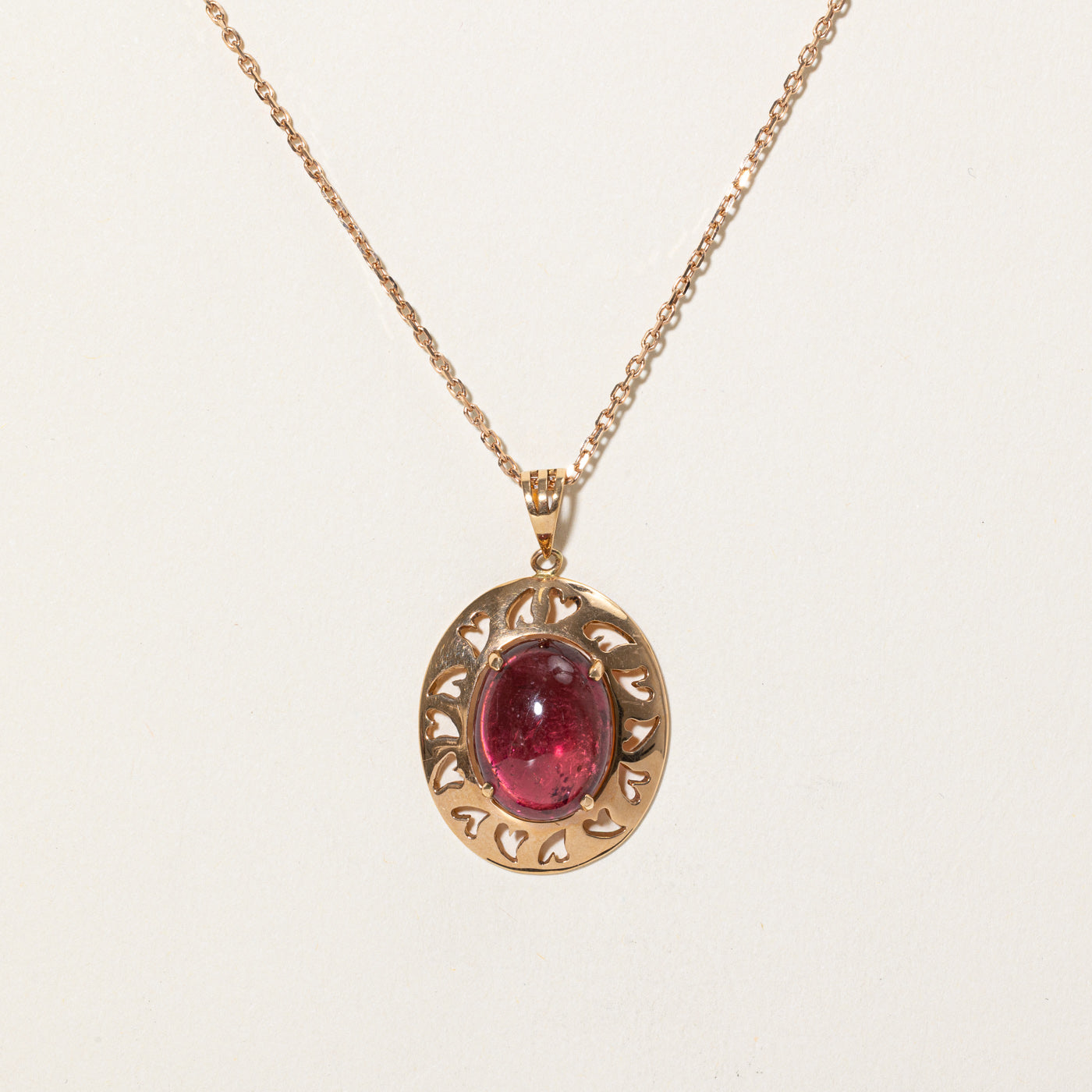 Pink Cabochon Tourmaline Pendant Necklace | 9.63ct