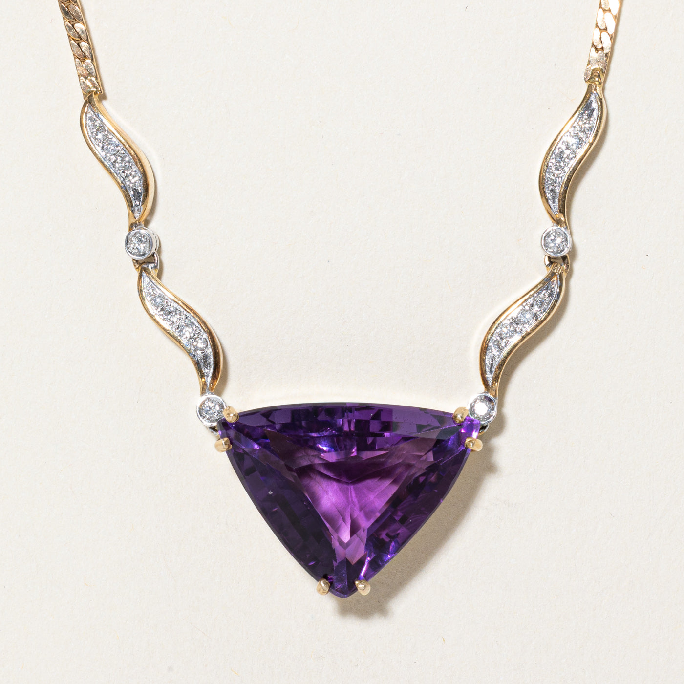 Trilliant Cut Amethyst & Diamond Necklace | 19.00ct, 0.24ctw