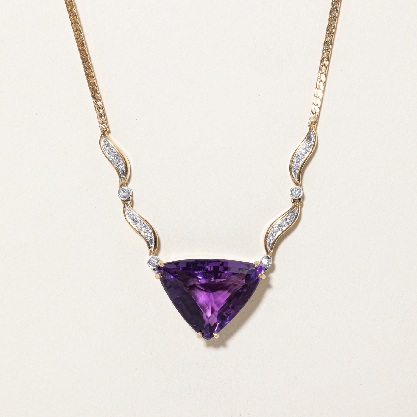 Trilliant Cut Amethyst & Diamond Necklace | 19.00ct, 0.24ctw