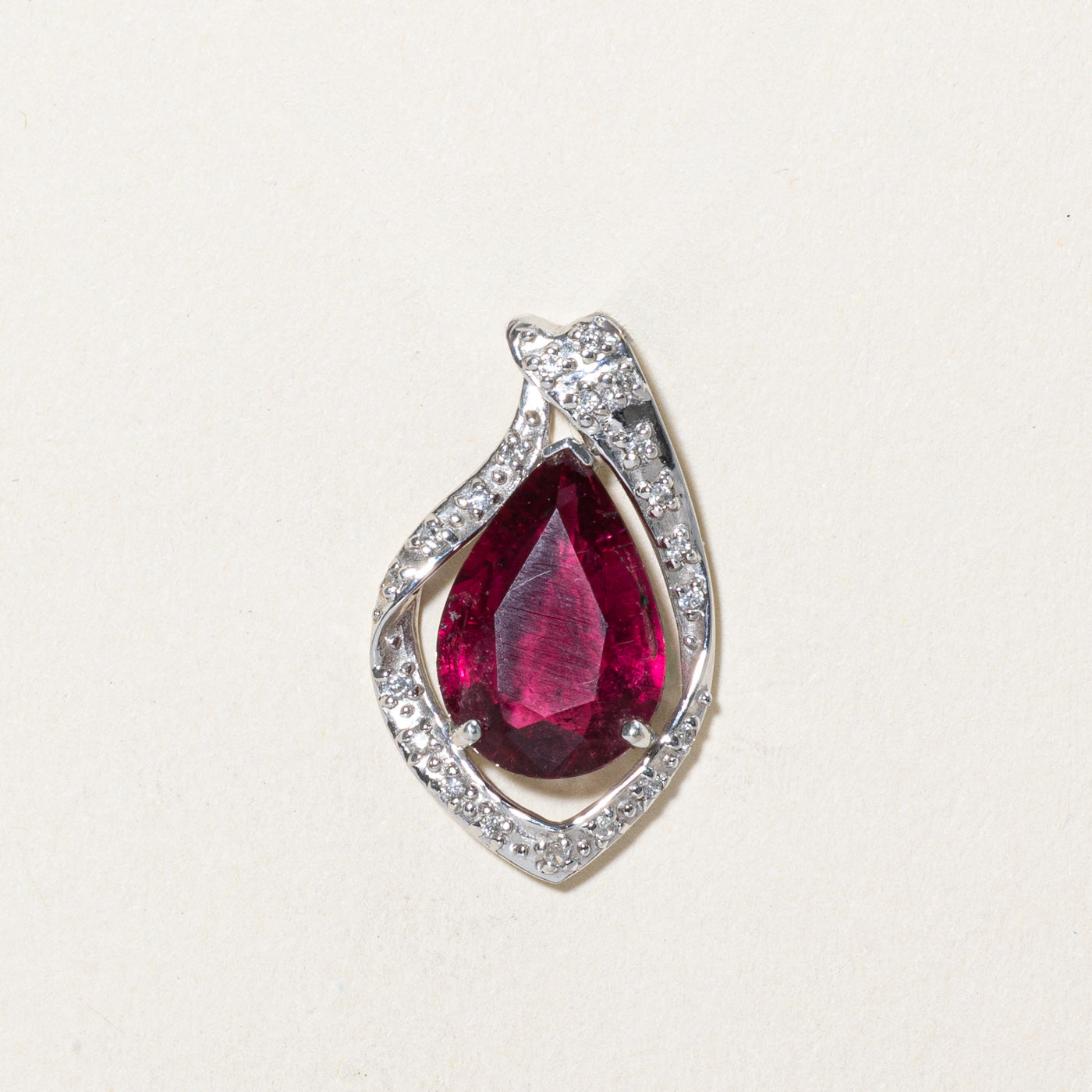 Red Tourmaline & Diamond Pendant | 3.41ct, 0.114ctw