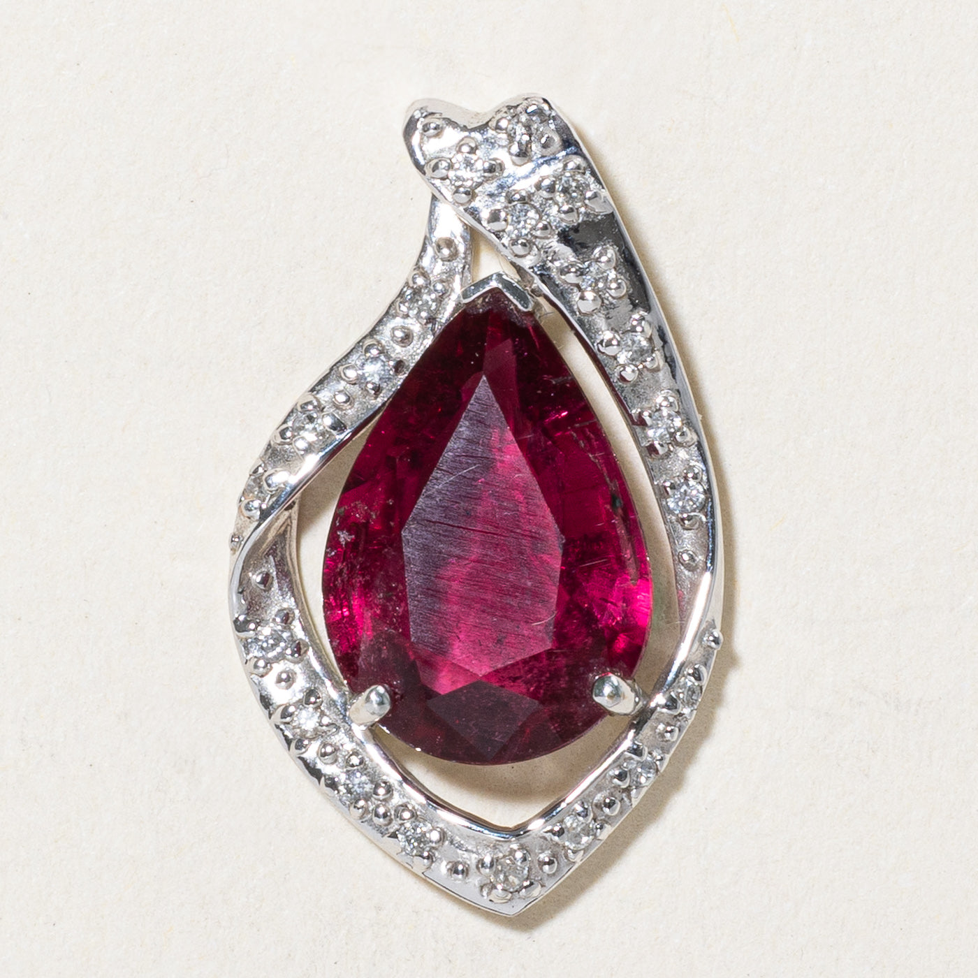 Red Tourmaline & Diamond Pendant | 3.41ct, 0.114ctw