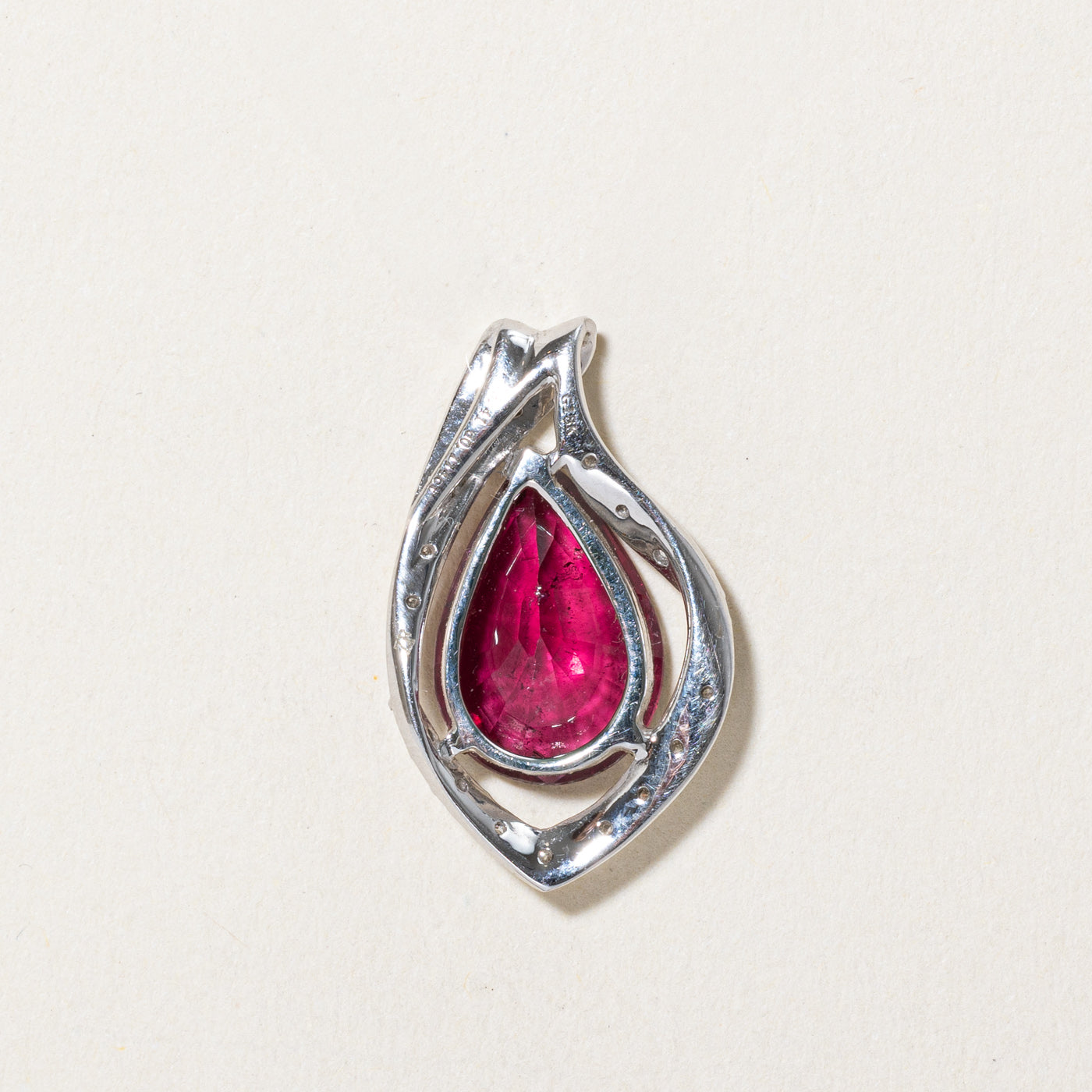 Red Tourmaline & Diamond Pendant | 3.41ct, 0.114ctw