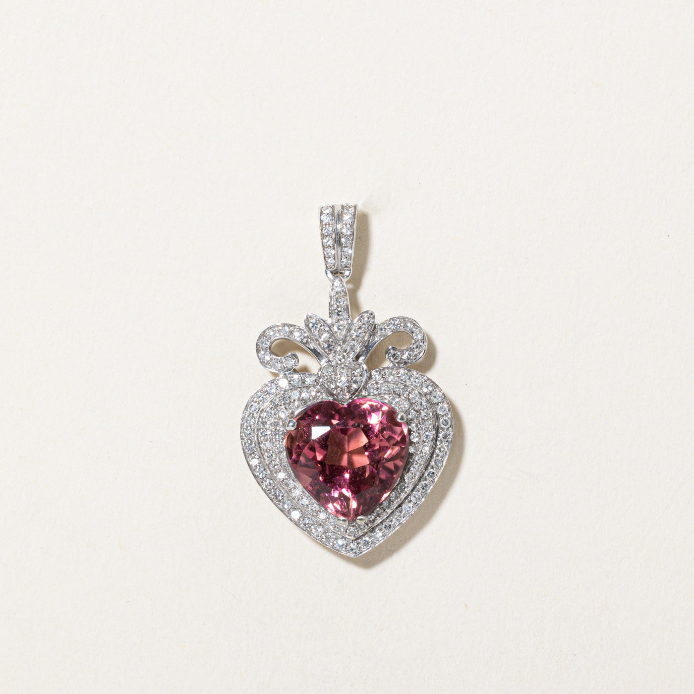 Pink Heart Cut Tourmaline & Diamond Pendant | 4.70ct, 0.70ctw
