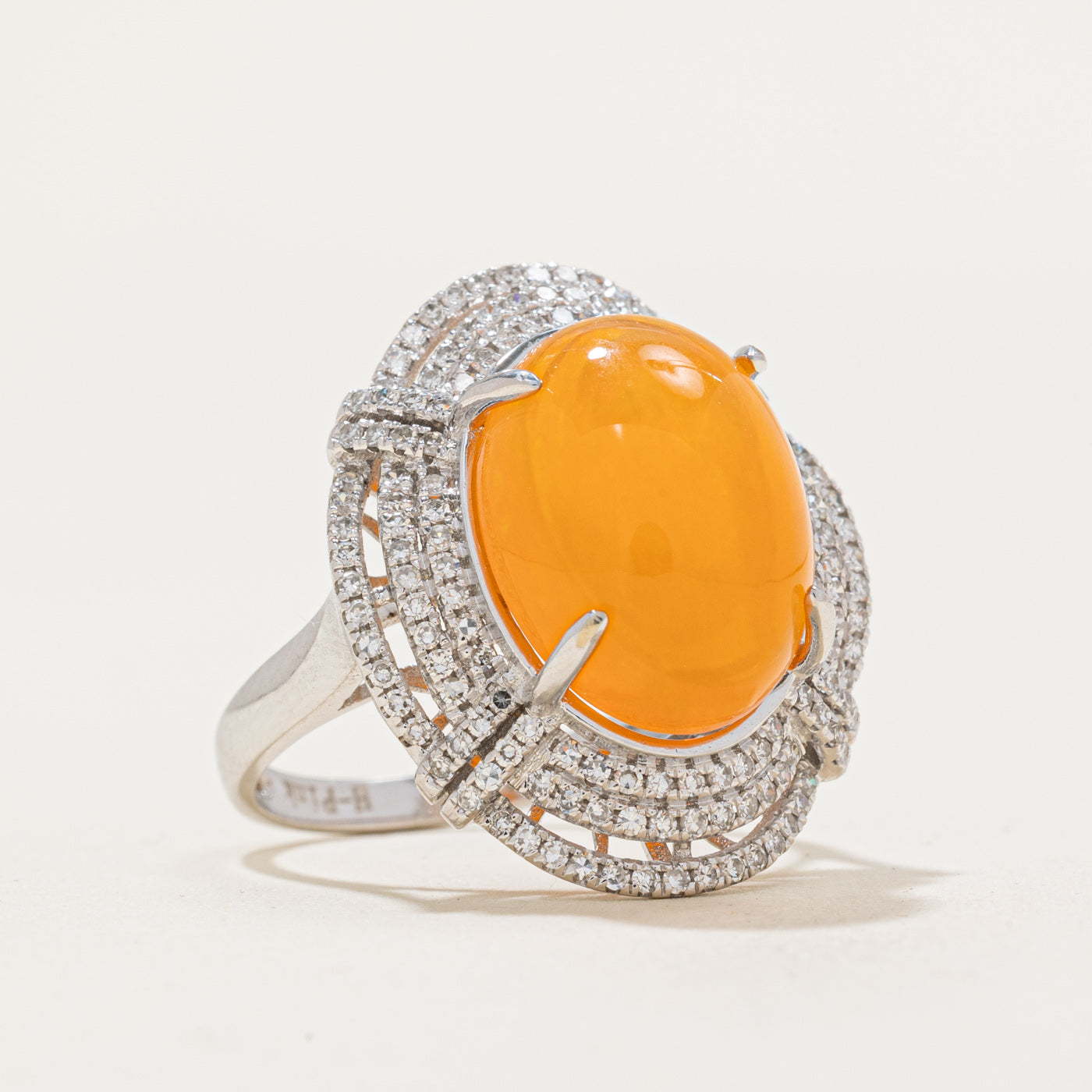 Fire Opal & Diamond Cocktail Ring | 6.36ct, 0.61ctw | SZ 6.5