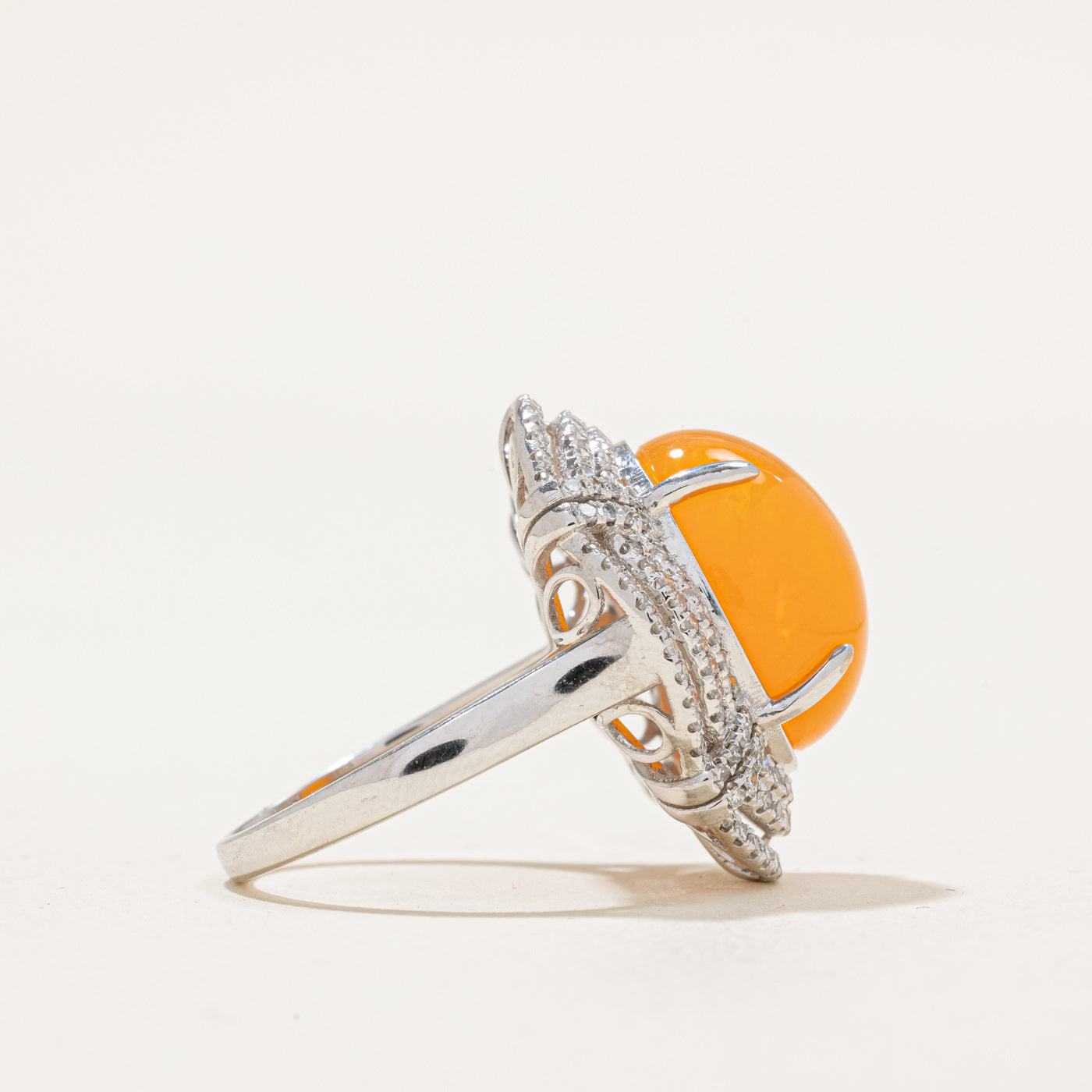Fire Opal & Diamond Cocktail Ring | 6.36ct, 0.61ctw | SZ 6.5
