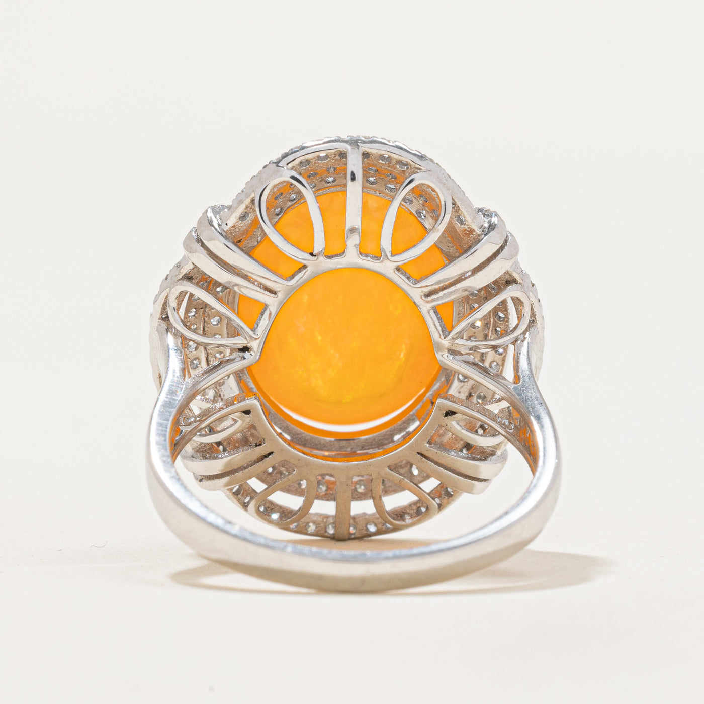 Fire Opal & Diamond Cocktail Ring | 6.36ct, 0.61ctw | SZ 6.5