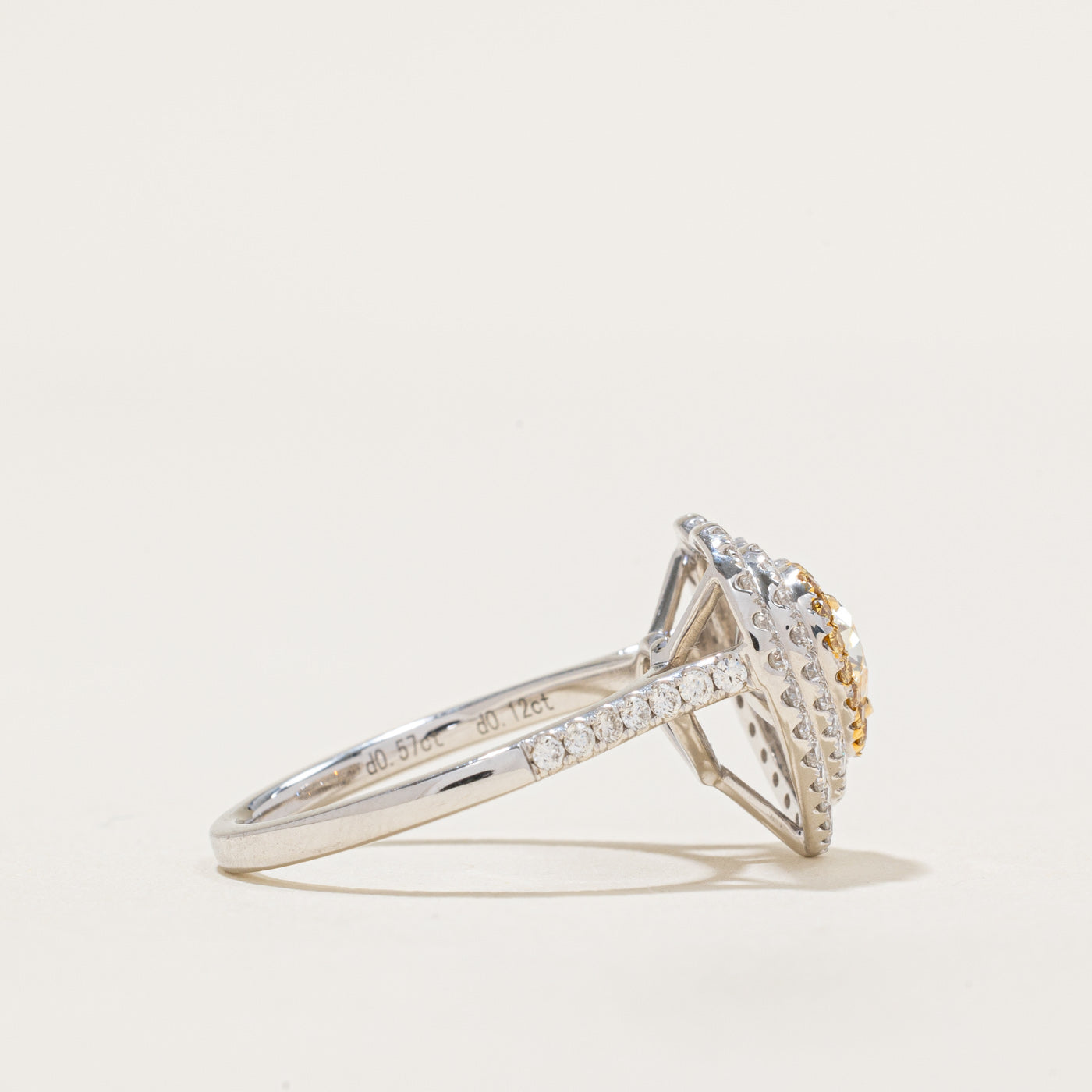 Yellow & White Diamond Heart Halo Ring | 1.15ctw, 0.57ctw | SZ 6