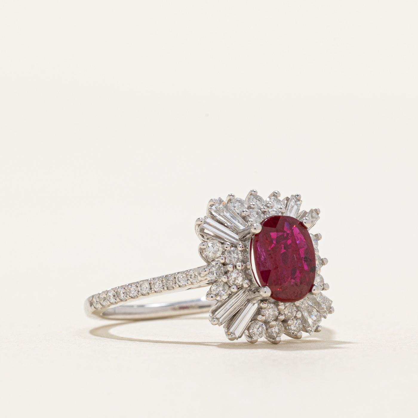 Vivid Red Ruby & Diamond Halo Ring | 1.13ct, 0.40ctw | SZ 6