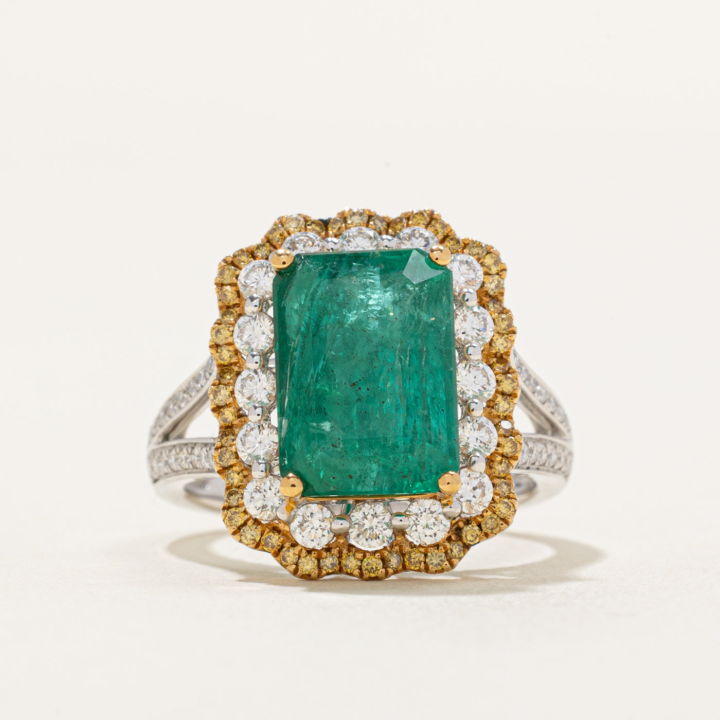 Zambian Emerald & Diamond Cocktail Ring | 4.27ct, 0.964ctw | SZ 6.25