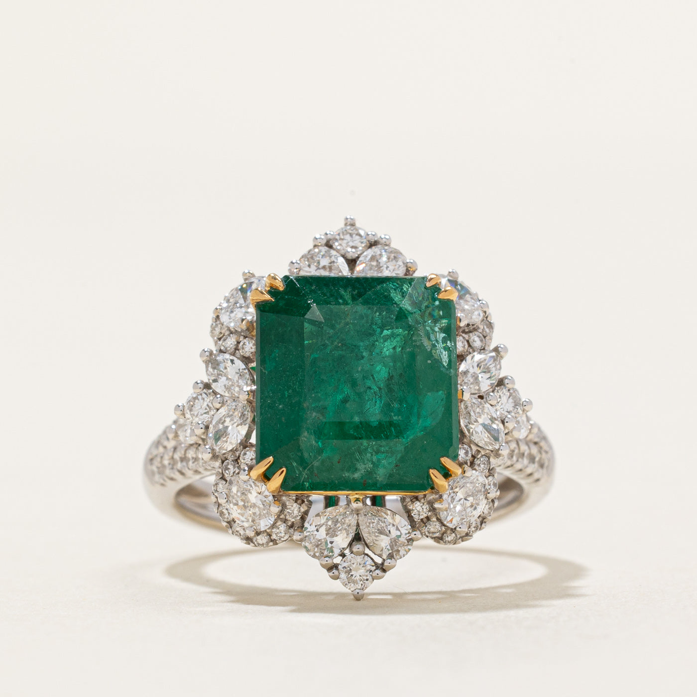 Zambian Emerald & Diamond Halo Ring | 4.73ct, 1.06ctw | SZ 6.25