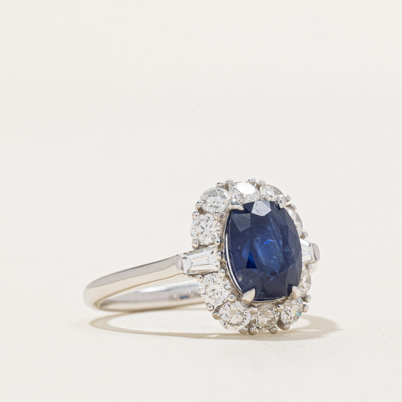 Oval Cut Sapphire & Diamond Halo Ring | 2.61ct, 0.91ct | SZ 6