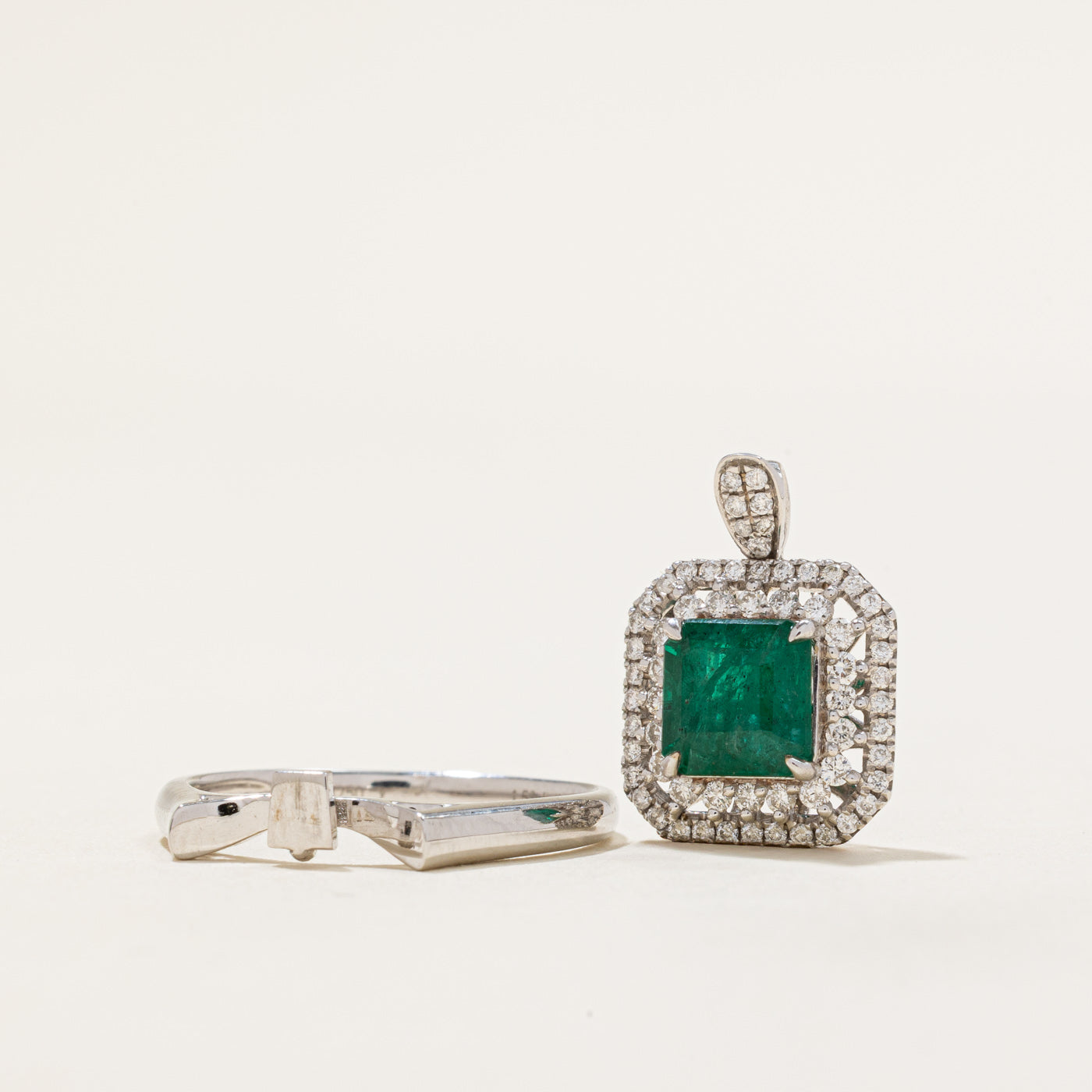 Emerald & Diamond Convertible Pendant & Ring | 1.52ct, 0.419ctw | SZ 7
