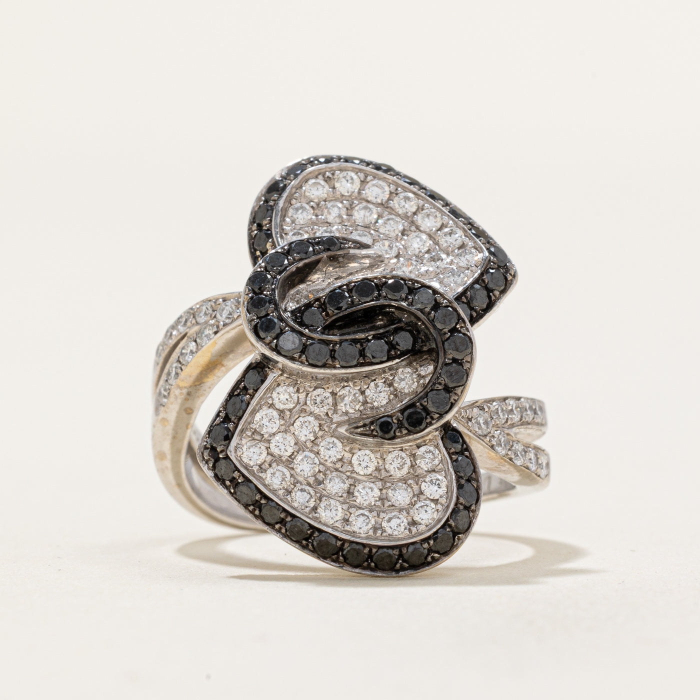 White & Black Diamond Heart Bypass Ring | 0.55ctw, 0.53ctw | SZ 6.5