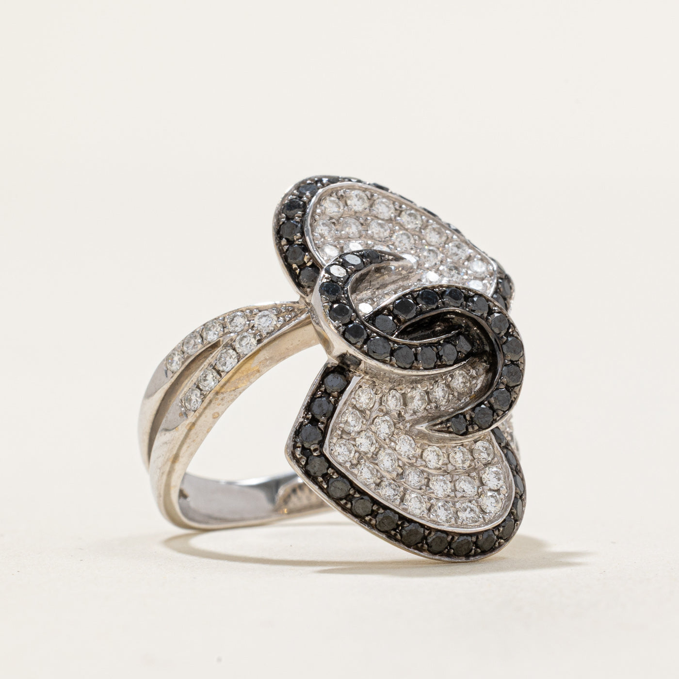 White & Black Diamond Heart Bypass Ring | 0.55ctw, 0.53ctw | SZ 6.5