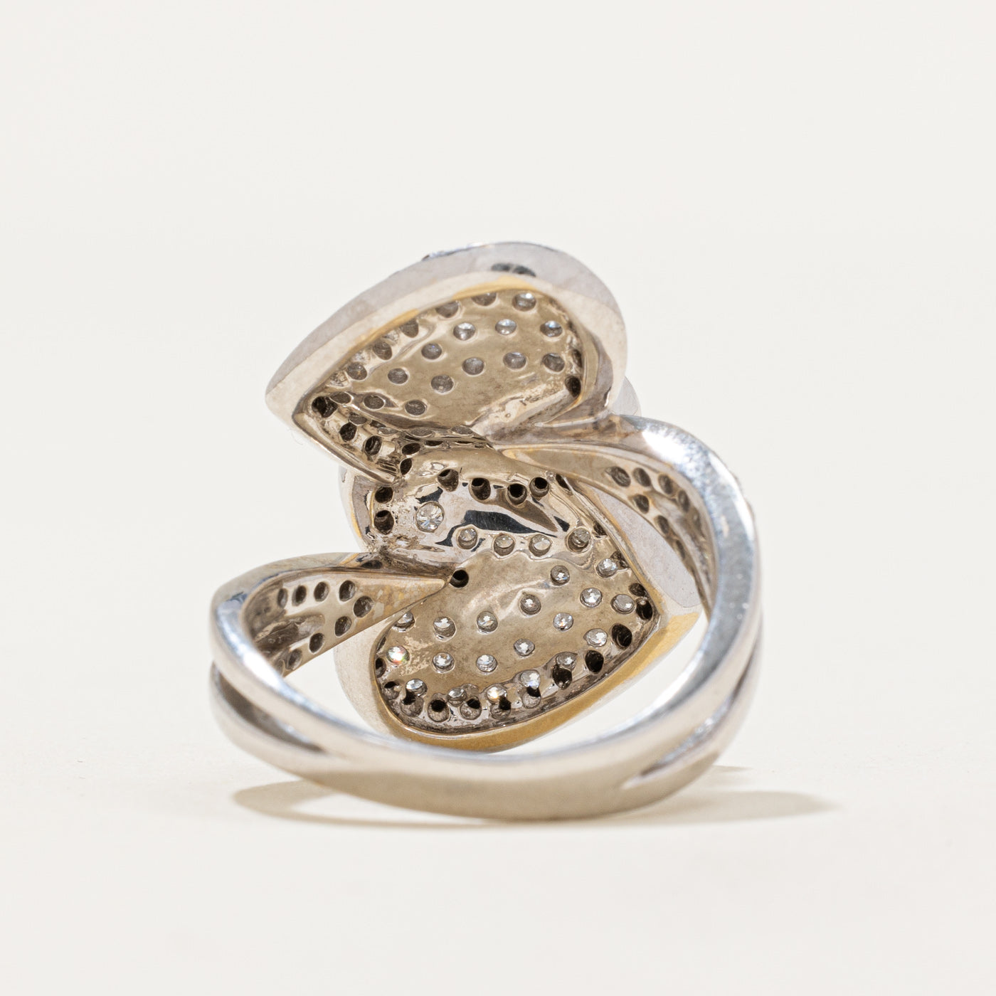White & Black Diamond Heart Bypass Ring | 0.55ctw, 0.53ctw | SZ 6.5