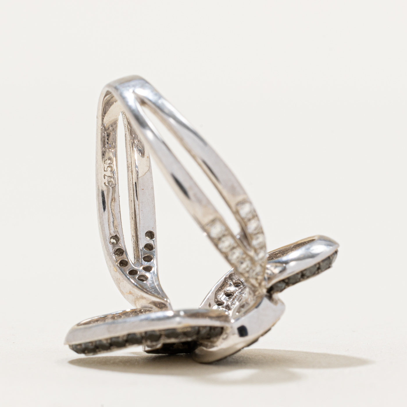 White & Black Diamond Heart Bypass Ring | 0.55ctw, 0.53ctw | SZ 6.5