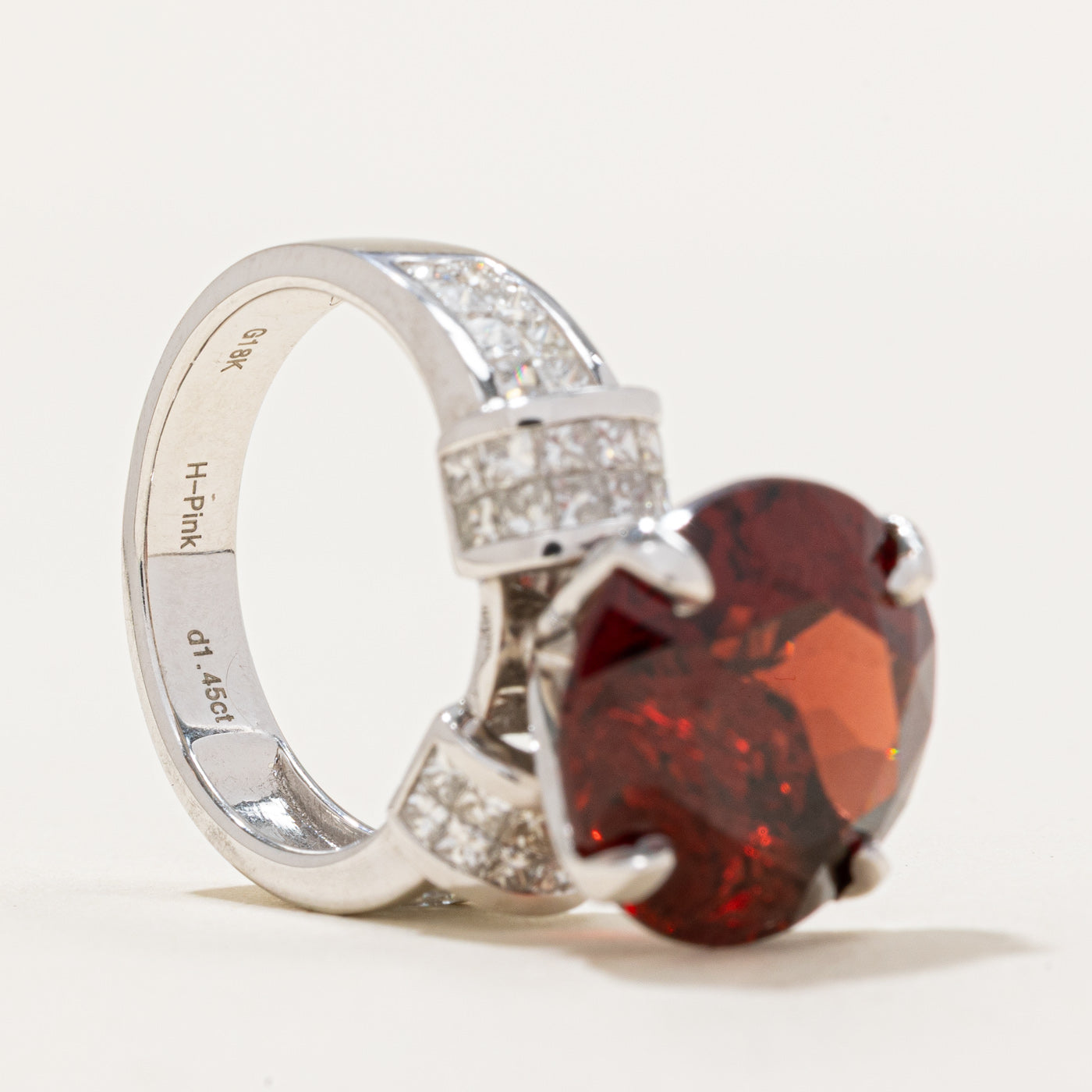Prong Set Garnet & Diamond Cocktail Ring | 10.88ct, 1.45ctw | SZ 6.5