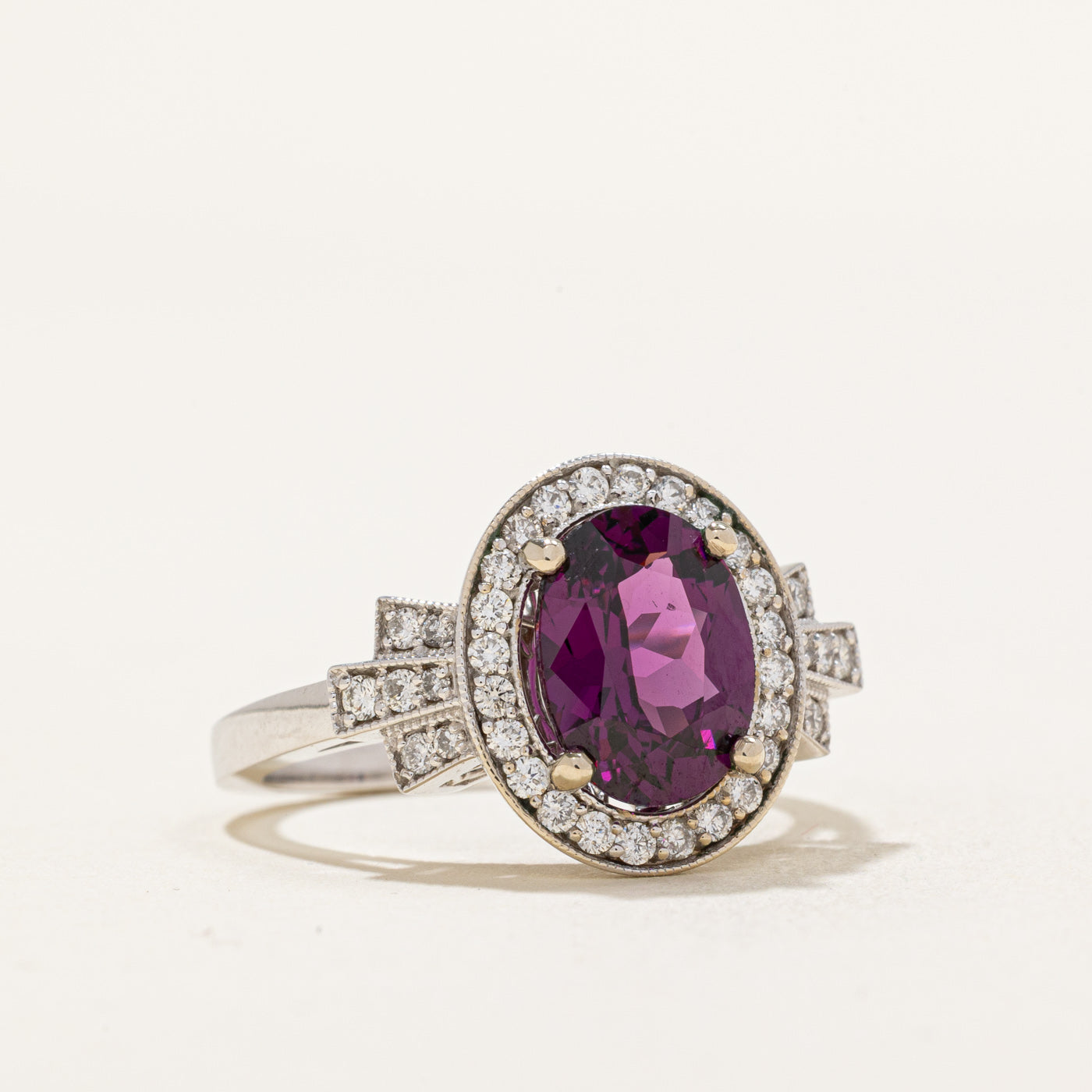 Purple Garnet & Diamond Halo Ring | 2.45ct, 0.34ctw | SZ 6.5
