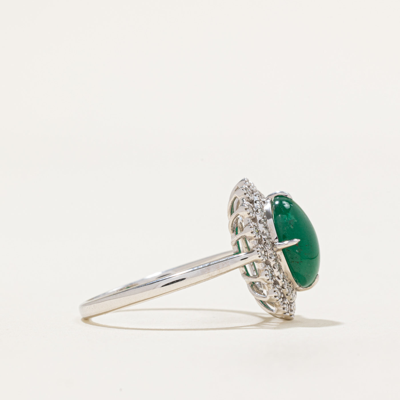 Cabochon Emerald & Diamond Halo Ring | 1.96ct, 0.27ctw | SZ 7.25