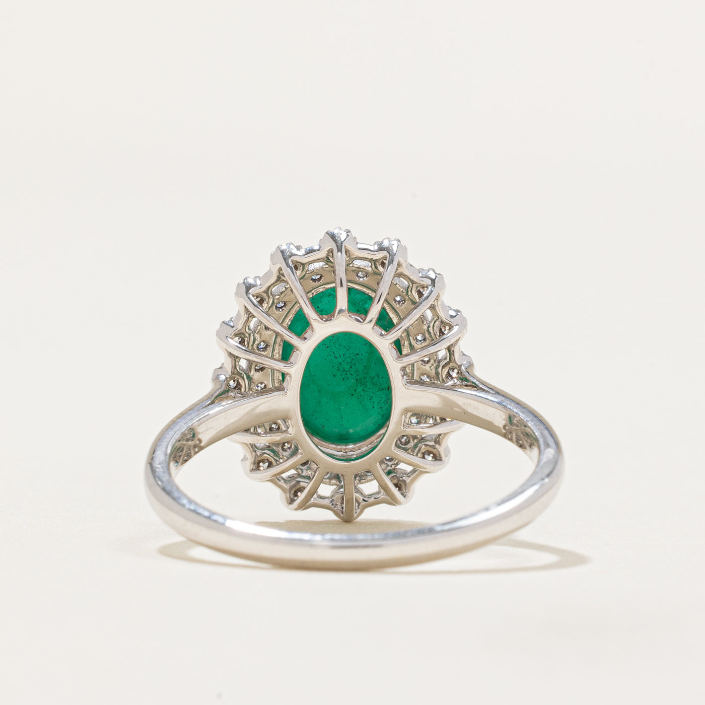 Cabochon Emerald & Diamond Halo Ring | 1.96ct, 0.27ctw | SZ 7.25
