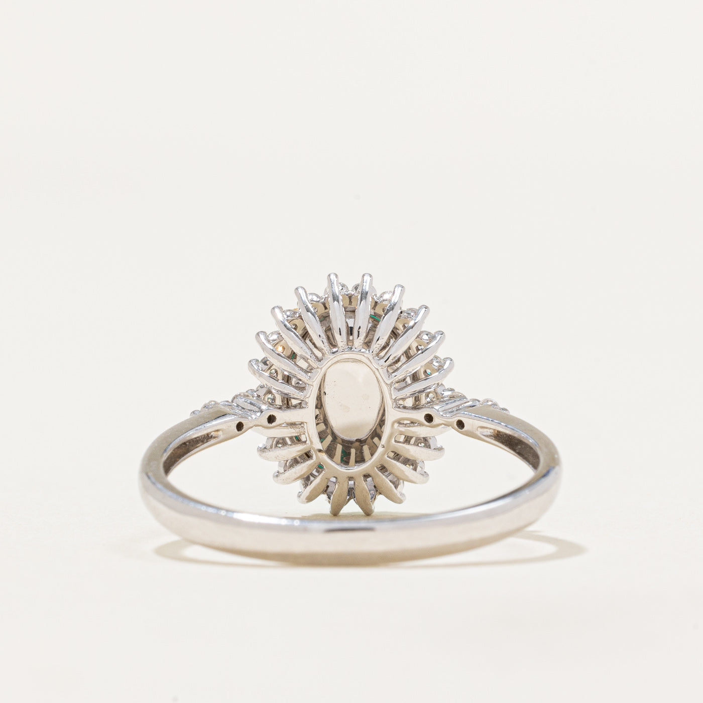 Cabochon Emerald & Diamond Halo Ring | 3.20ct, 0.26ctw | SZ 8
