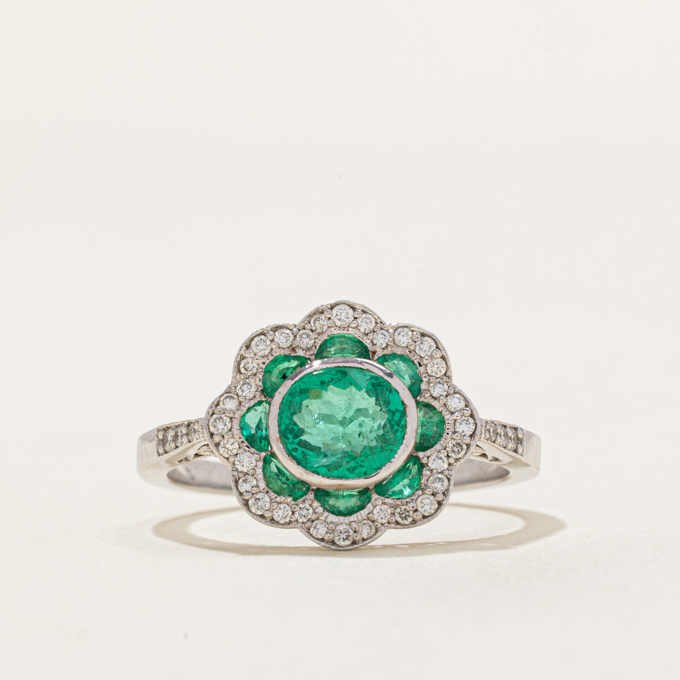 GIA Emerald & Diamond Halo Ring | 1.21ctw, 0.20ctw | SZ 6.75