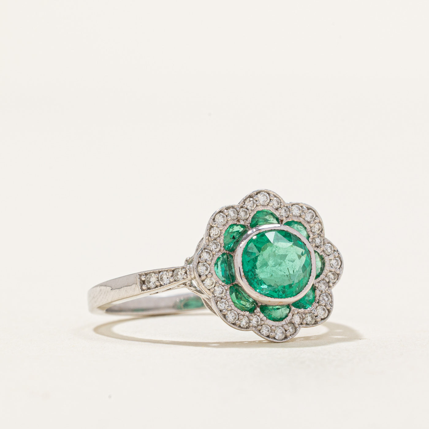 GIA Emerald & Diamond Halo Ring | 1.21ctw, 0.20ctw | SZ 6.75
