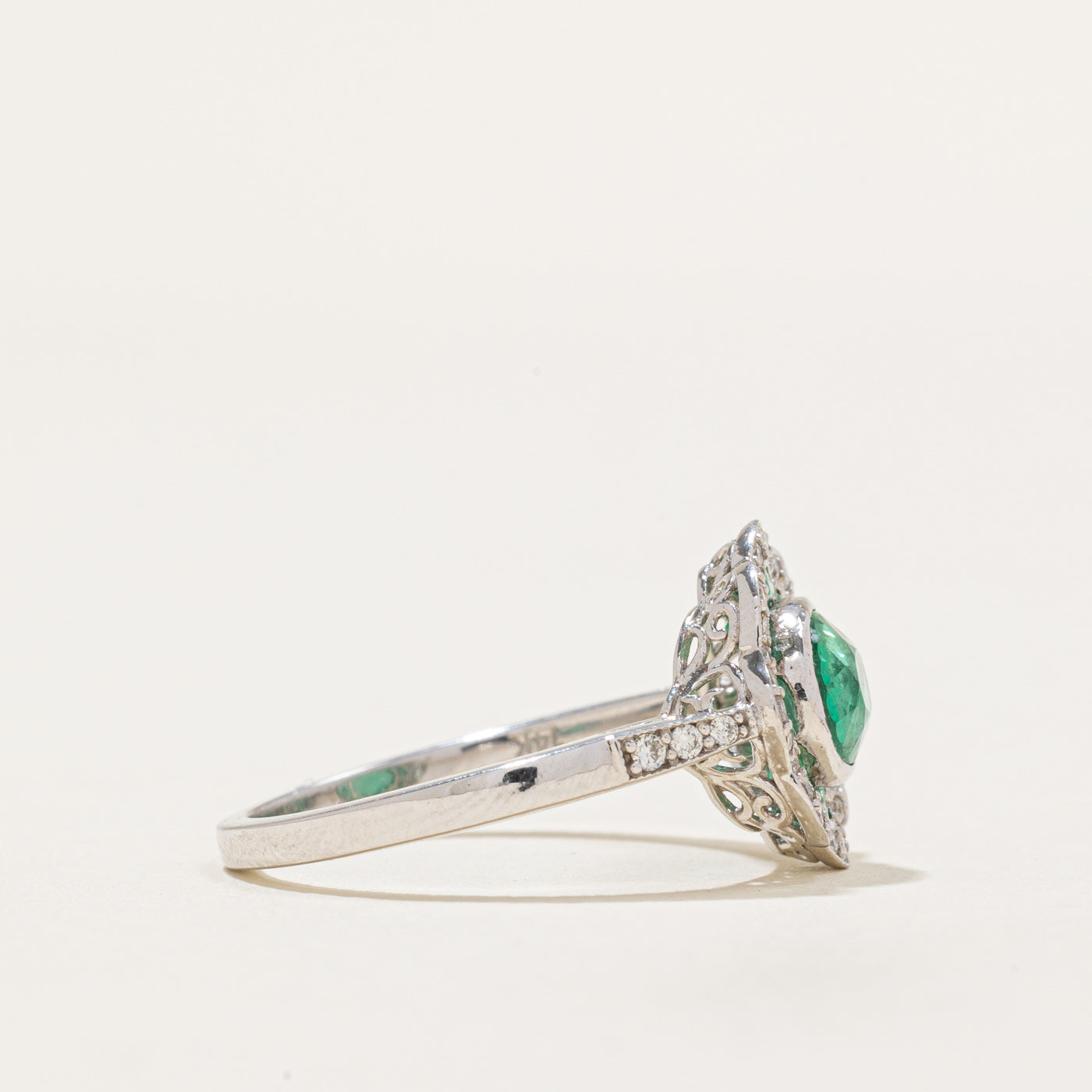 GIA Emerald & Diamond Halo Ring | 1.21ctw, 0.20ctw | SZ 6.75