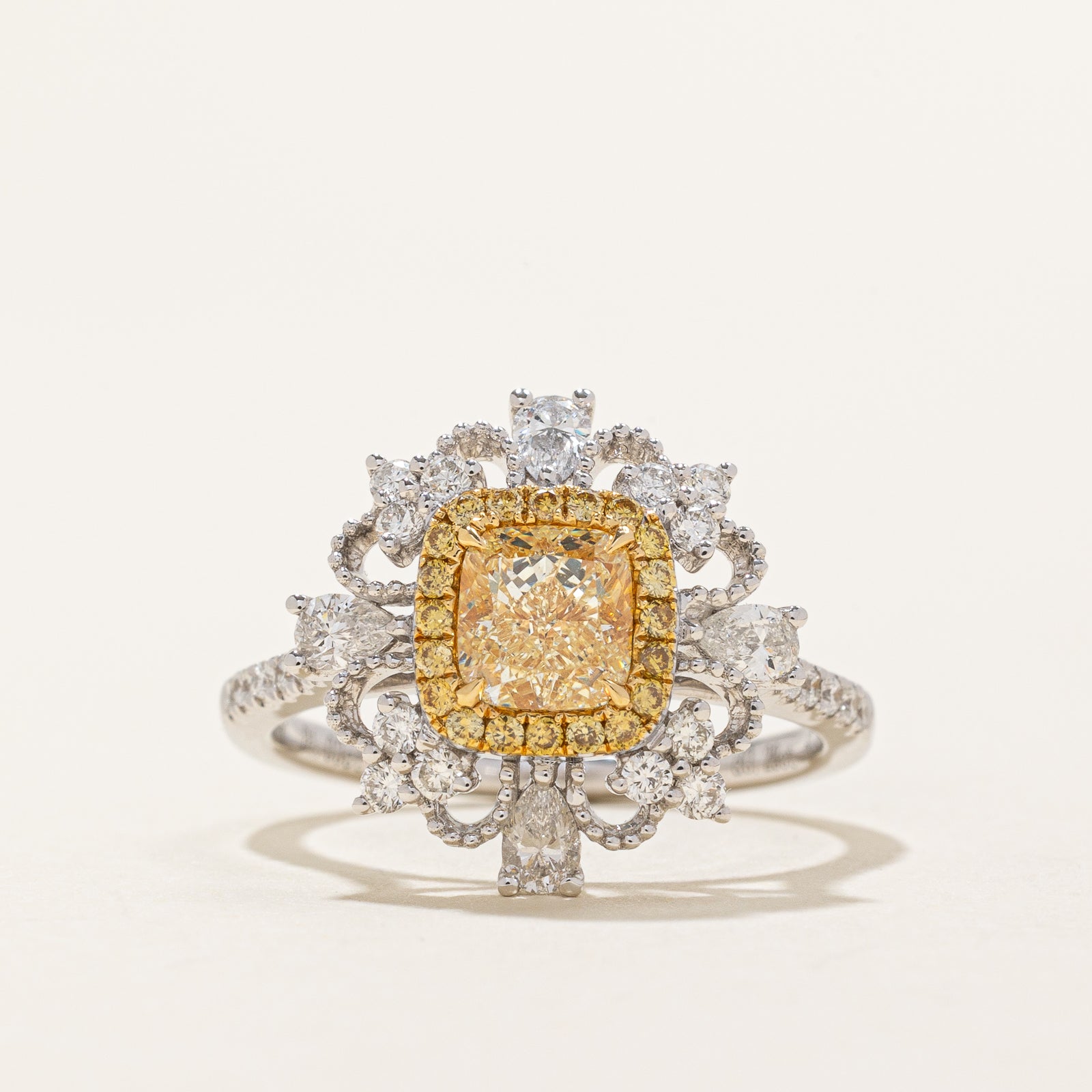 Fancy Light Yellow Diamond Engagement Ring | 1.03ct | 0.12ctw | 0.56ctw | SZ 6.25