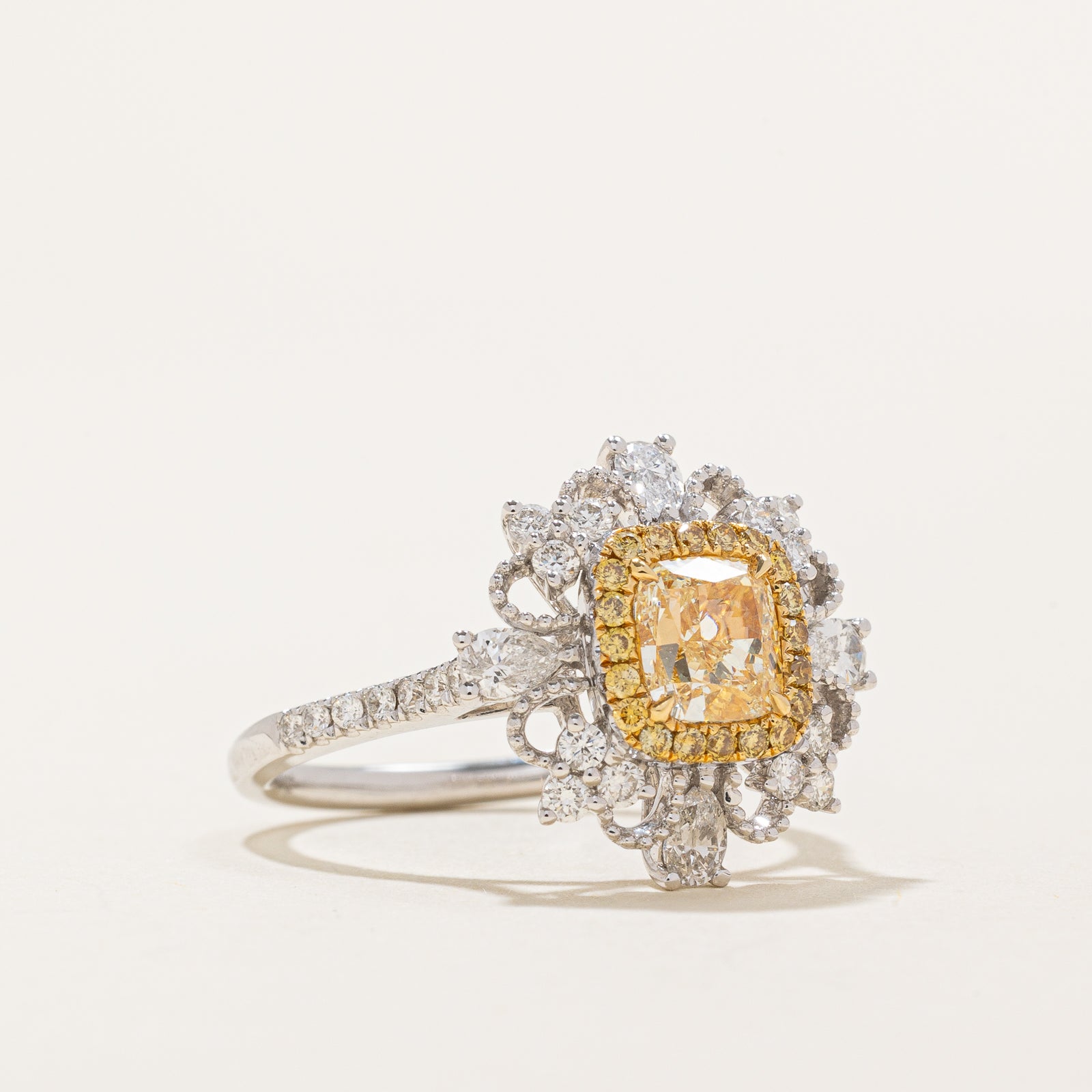 Fancy Light Yellow Diamond Engagement Ring | 1.03ct | 0.12ctw | 0.56ctw | SZ 6.25